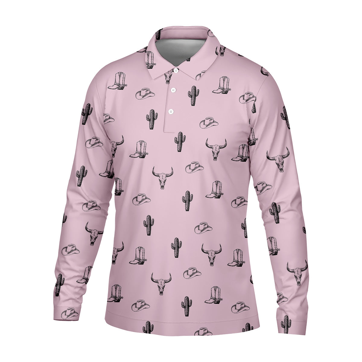 Wild West Cactus Pink Lavender Western Golf Shirt, Golf Tops For Men, Polo ShirtFor Men, Golfing Apparel