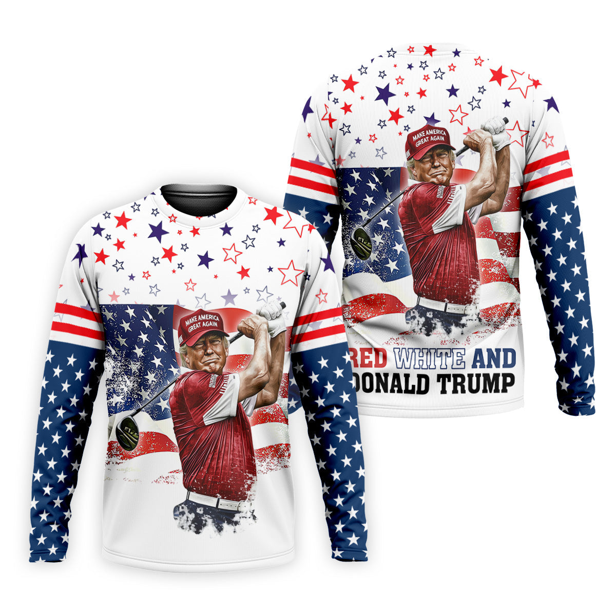 Red White And Donald Trump Men's Patriotic Golf Shirts, Polo ShirtFor Men, Golfing Apparel
