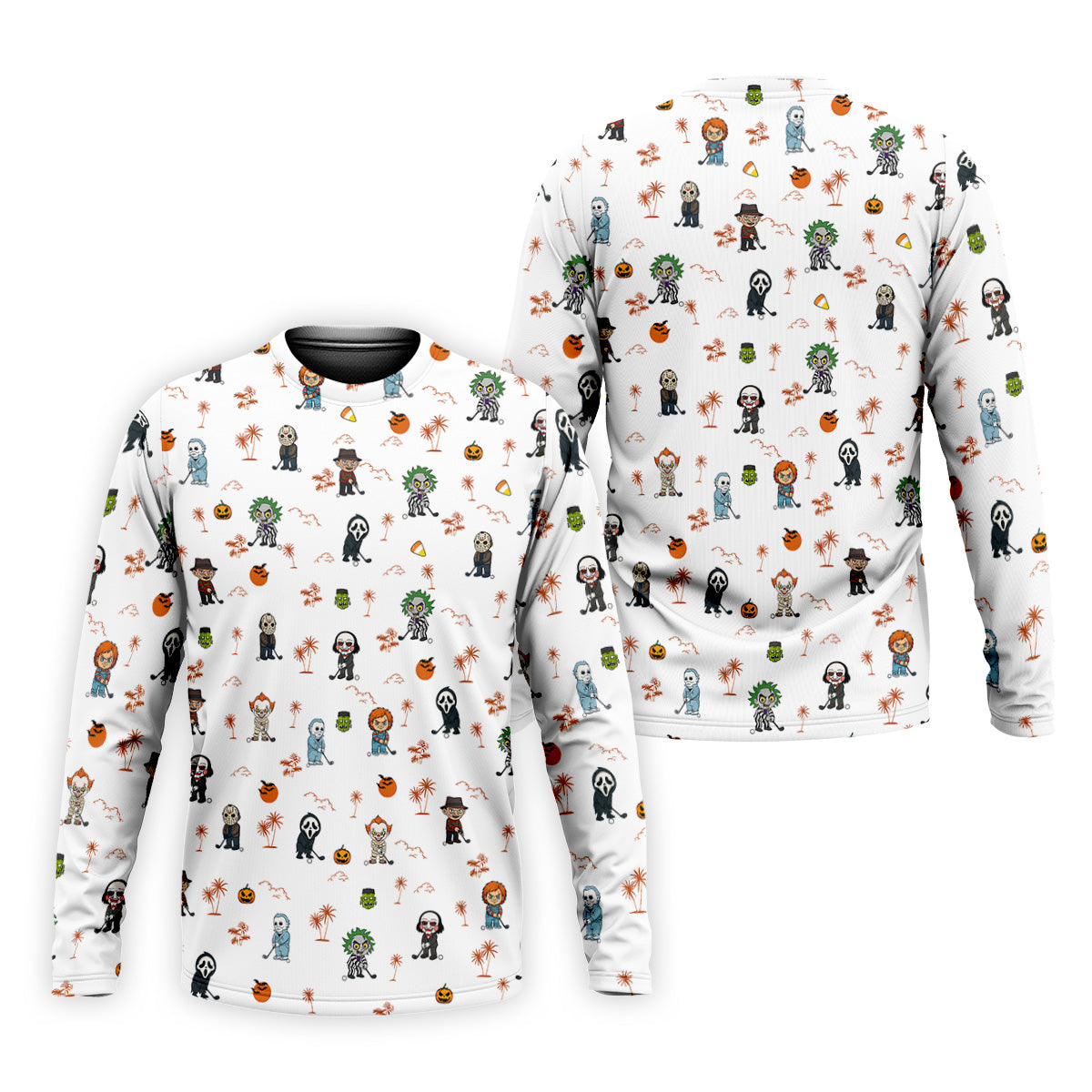 Horror Halloween Character Tropical Golf Shirt, Halloween Polo Shirt Mens White Polo, Golfing Apparel