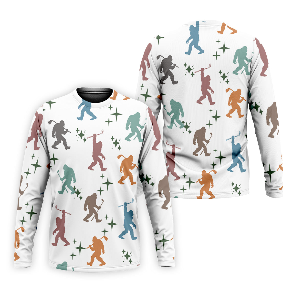 Colorful Bigfoot Silhouette Pattern Men's Funny Golf Shirts, Unique Gift For Golfer, Polo For Men