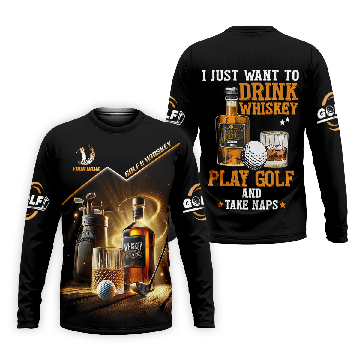 I Just Want To Drink Whiskey Play Golf And Take Naps Men's Funny Golf Shirts, Polo For Men