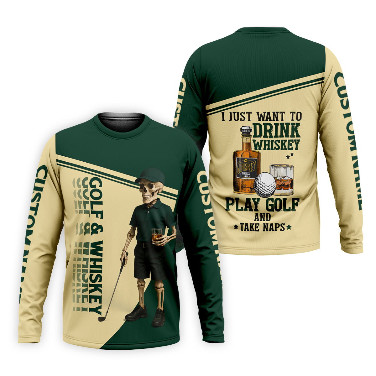 Golf And Whiskey Funny Skeleton Golf Tops For Men, Fun Golf Shirts For Men, Golfing Apparel