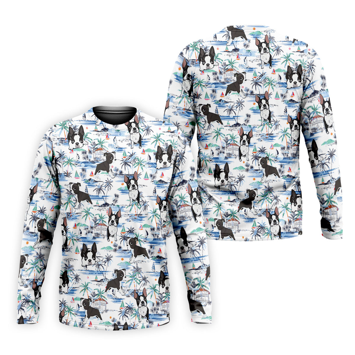 Boston Terrier Ocean Vibe White Tropical Golf Shirts, Men's Funny Golf Shirts, Gifts For Dog Lovers