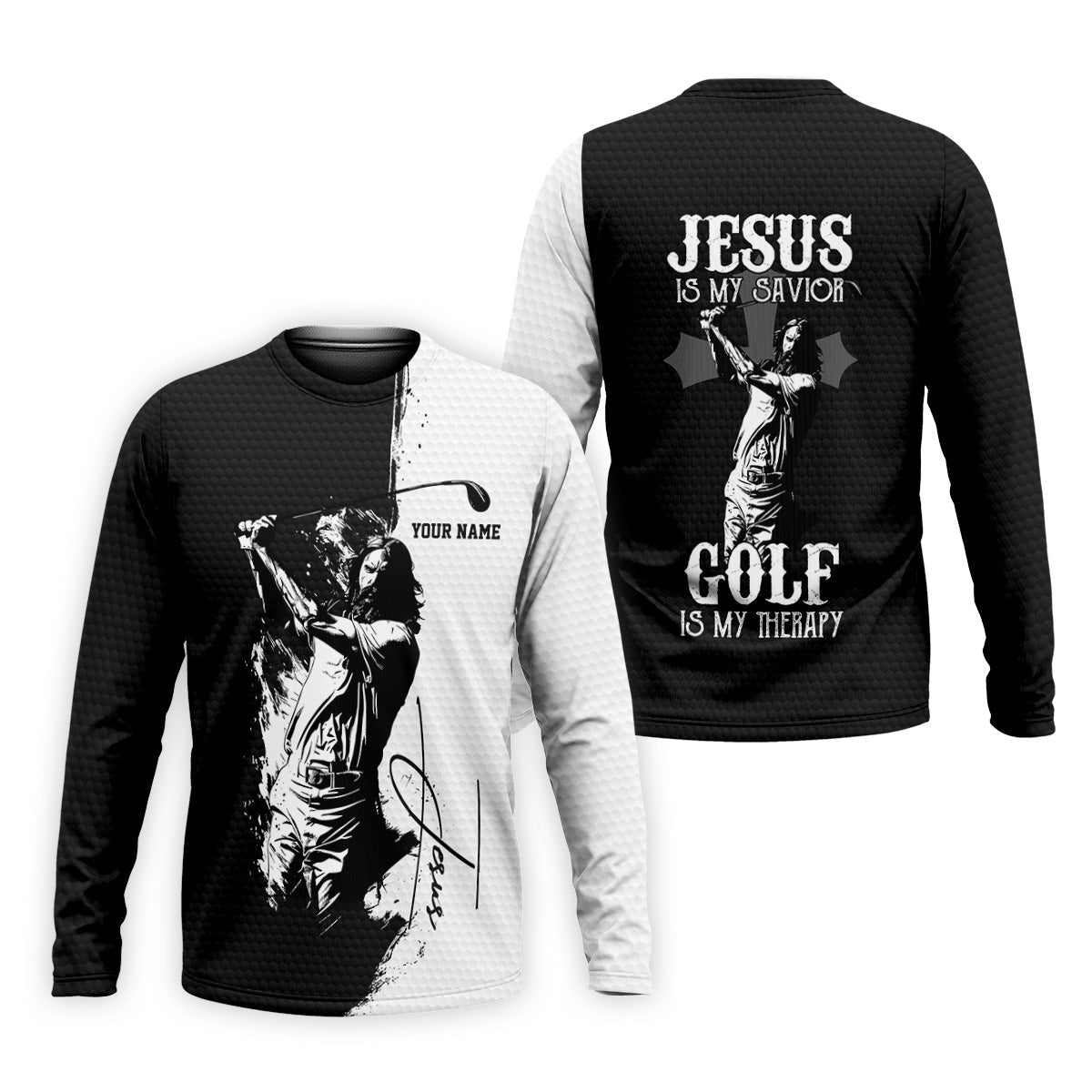 Jesus Is My Savior Golf Is My Therapy Christian Golf Shirt, Black And White Golf Polo, Polo ShirtFor Men