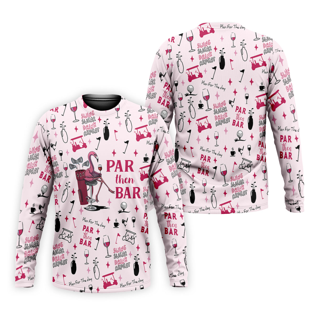 Pink Swing Swear Drink Repeat Par Then Bar Flamingo Golf Shirt, Fun Golf Shirts For Men, Polo For Men