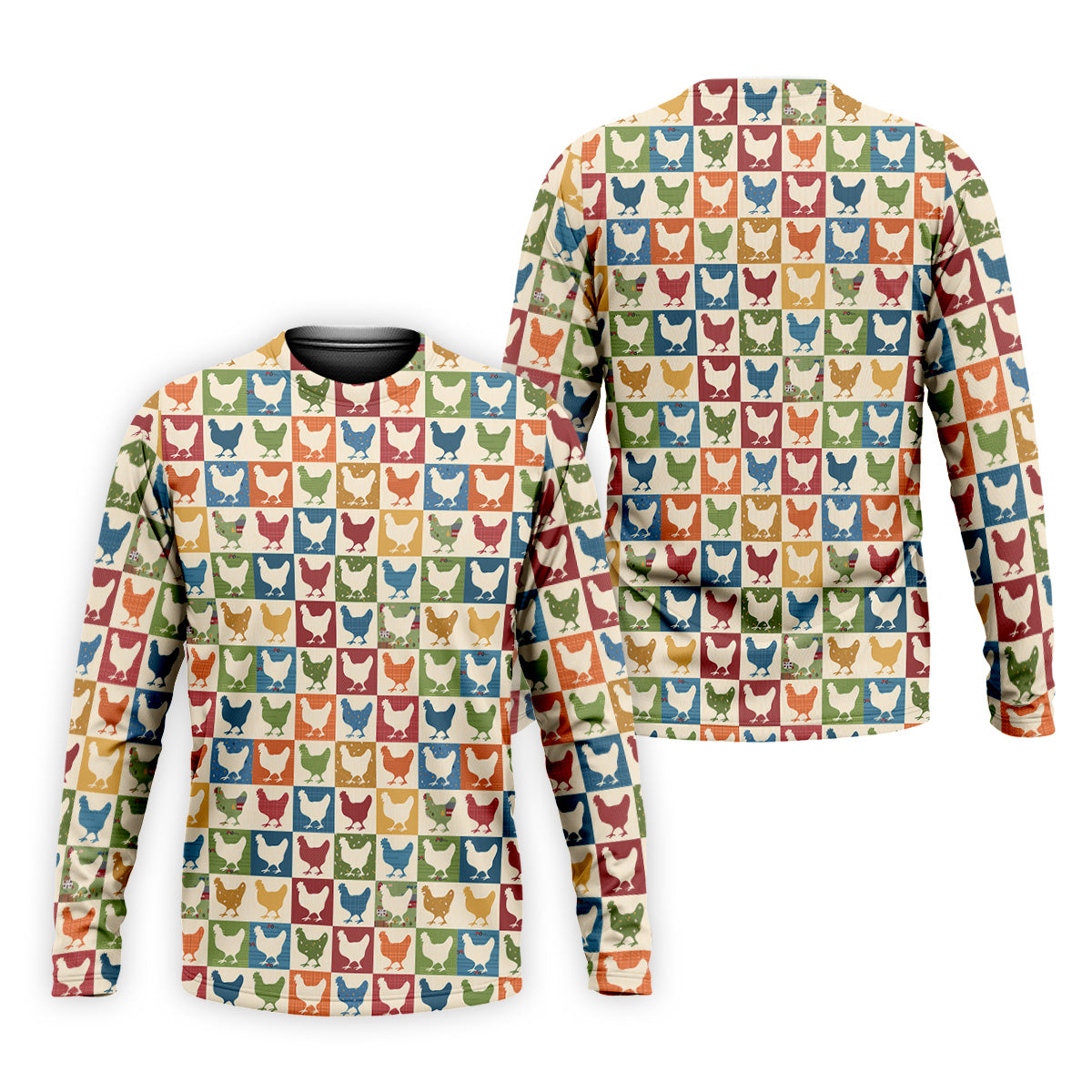 Chicken Rooster Colorful Checkered Golf Tops For Men, Gift For Chicken Lover, Golfing Apparel