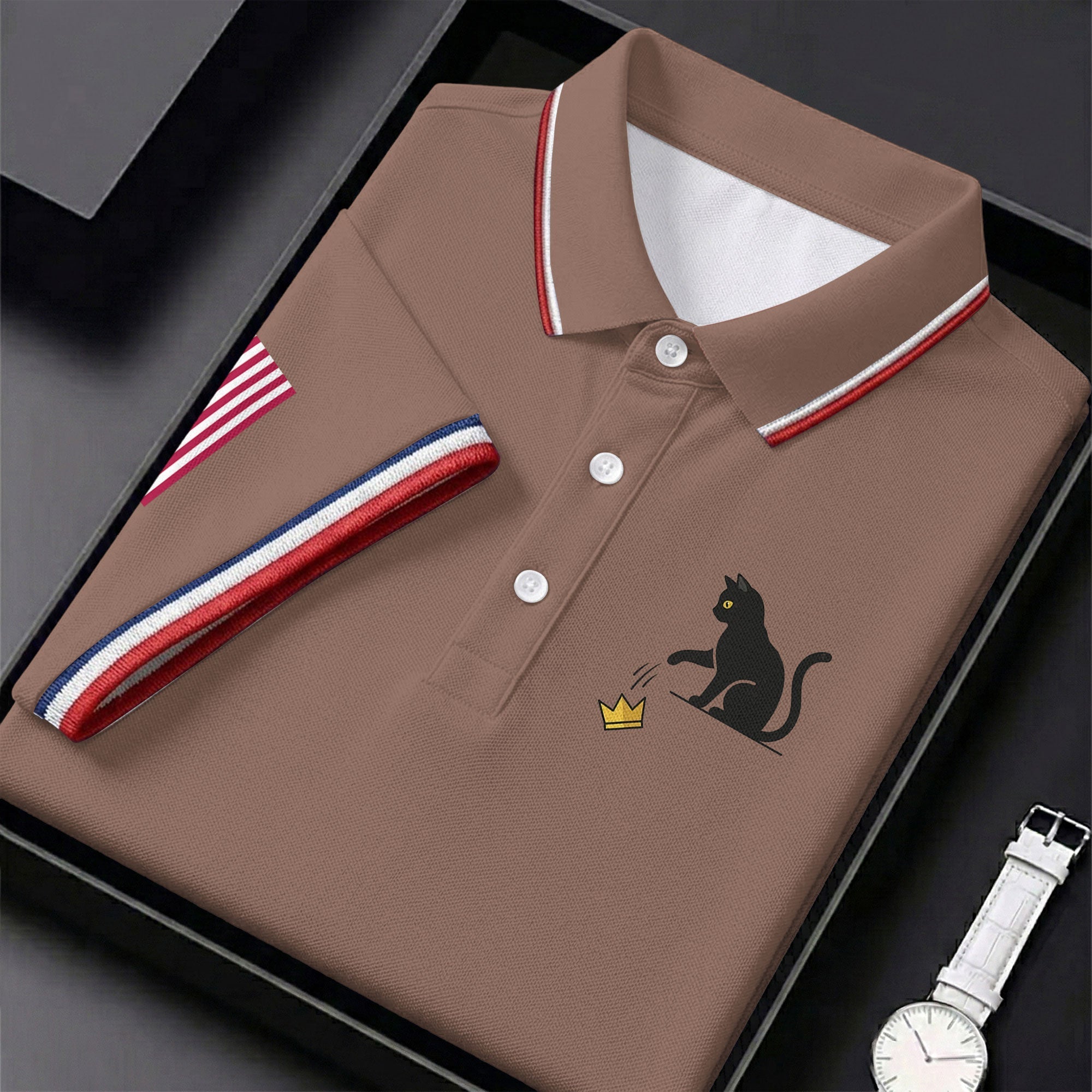 No King Naughty Cat 250 Years Patriotic Golf Shirt, Golf Shirts For Men, 4th Of July Golf Shirt
