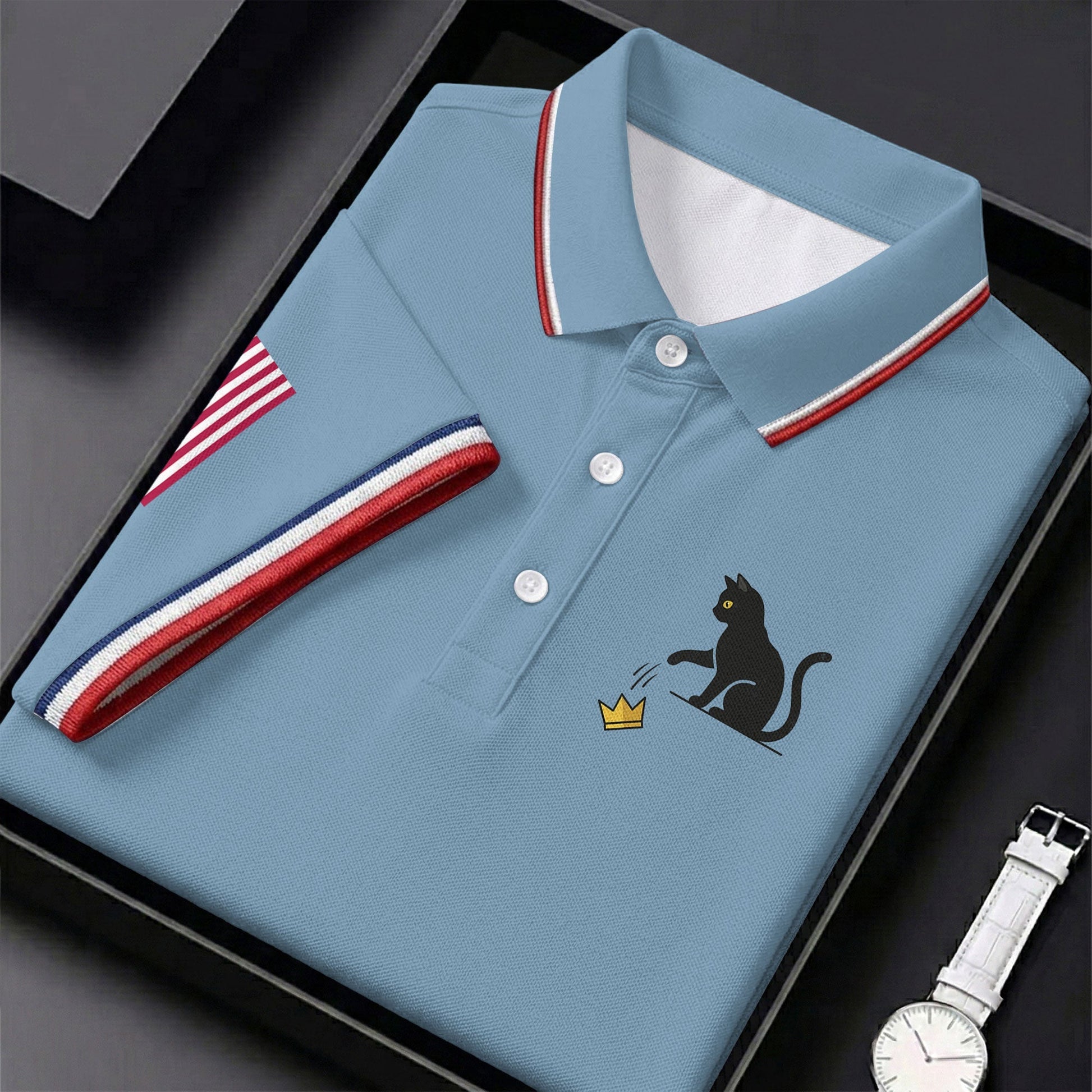 No King Naughty Cat 250 Years Patriotic Golf Shirt, Golf Shirts For Men, 4th Of July Golf Shirt