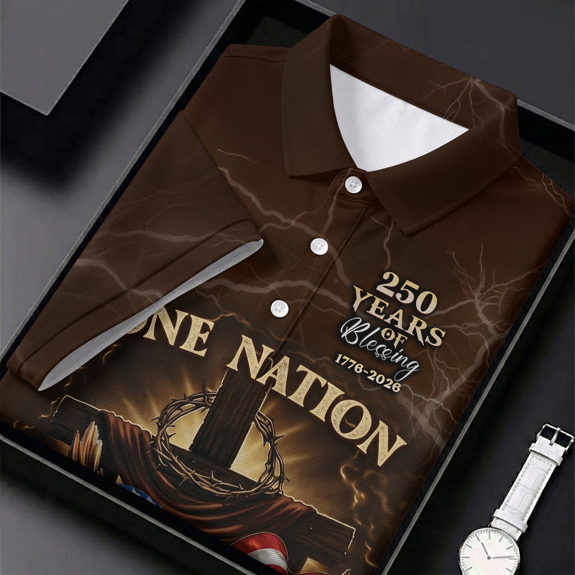 One Nation Under God 250 Years Faith Cross Patriotic Golf Shirt, 4th Of July Women's Golf Tops