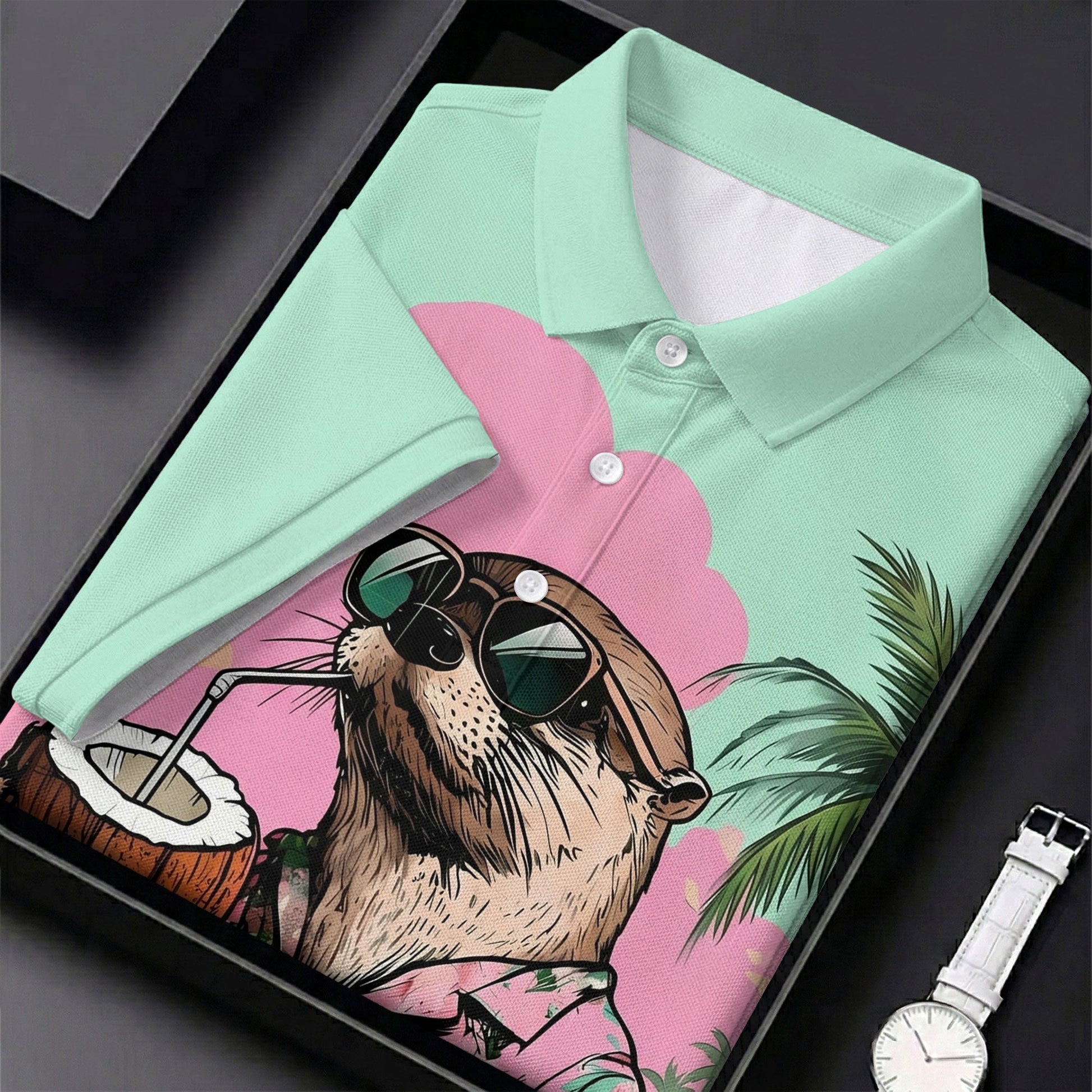 Funny Otter Tropical Summer Hawaiian Golf Shirt, Polo Shirtor Men, Golfing Apparel