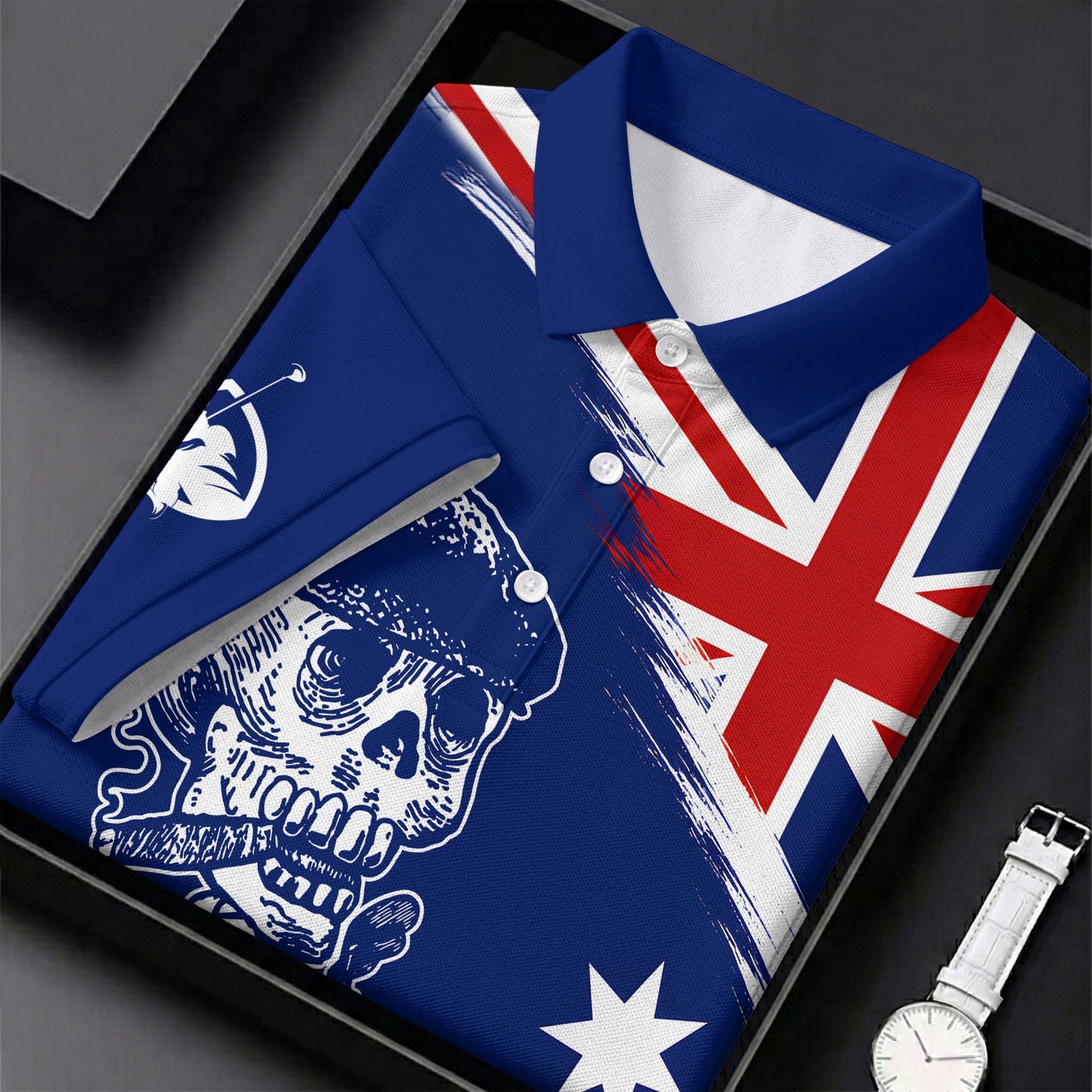 I Was One Under Today Skeleton Golfer Australia Flag Print Golf Tops For Men, Polo Shirtor Men