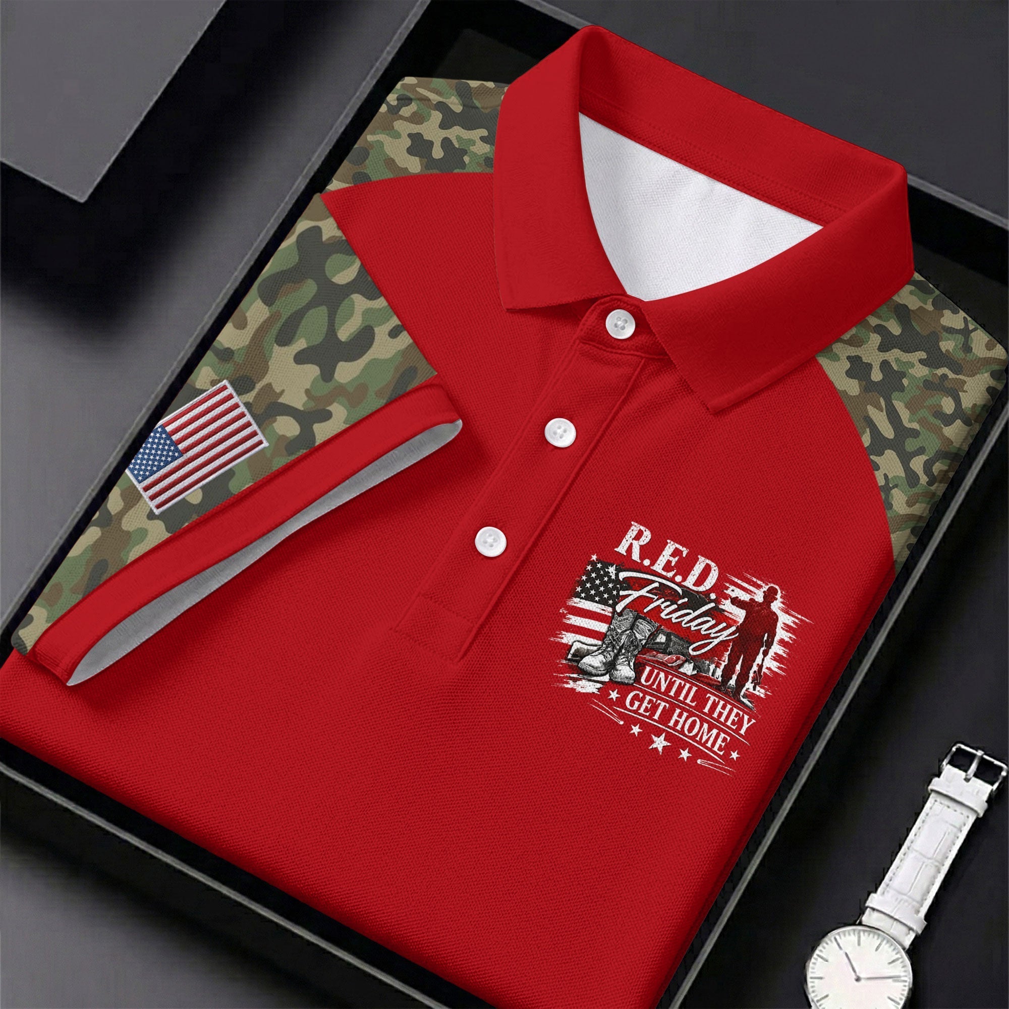RED Friday Untill They Get Home Red Camo Golf Shirt, Veteran Memorial 250 Years Golf Shirt For Women