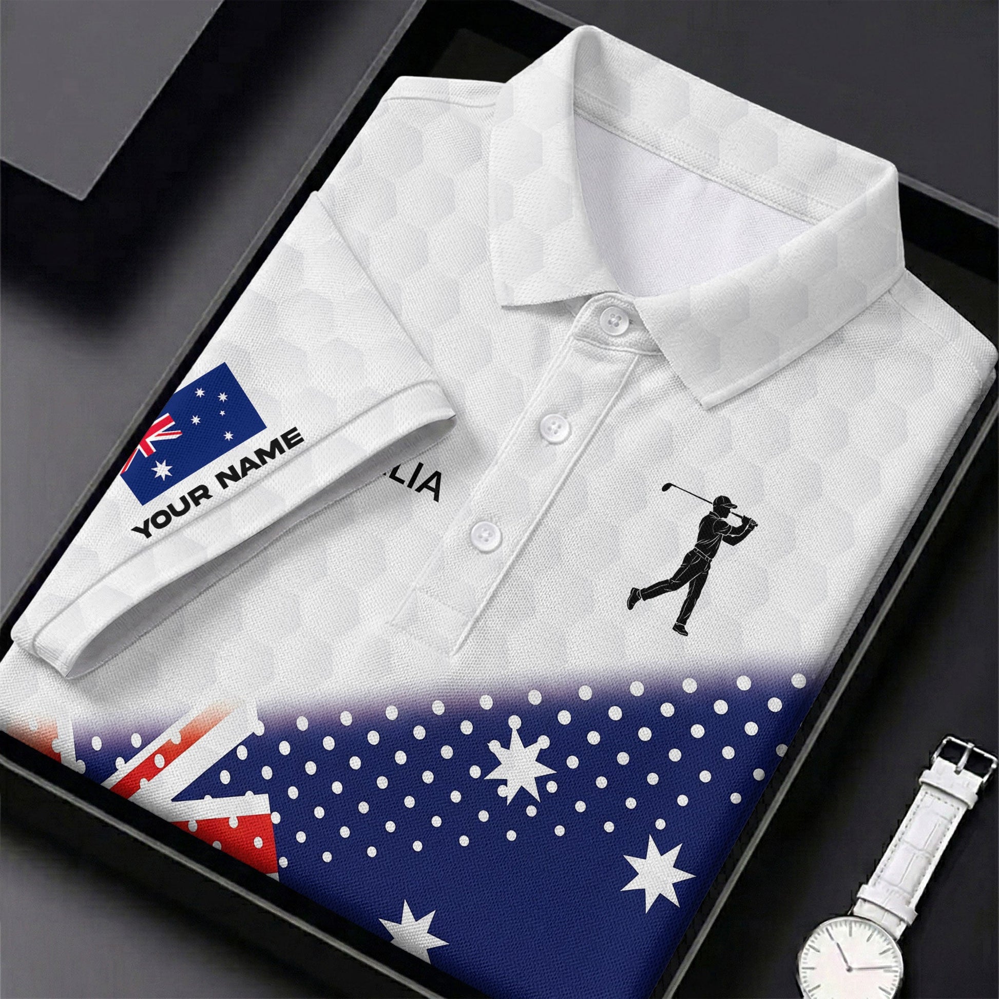 Golf Ball Pattern Australia Flag Print Men's Golf Top, Polo Shirt Men, Golf Shirts For Men