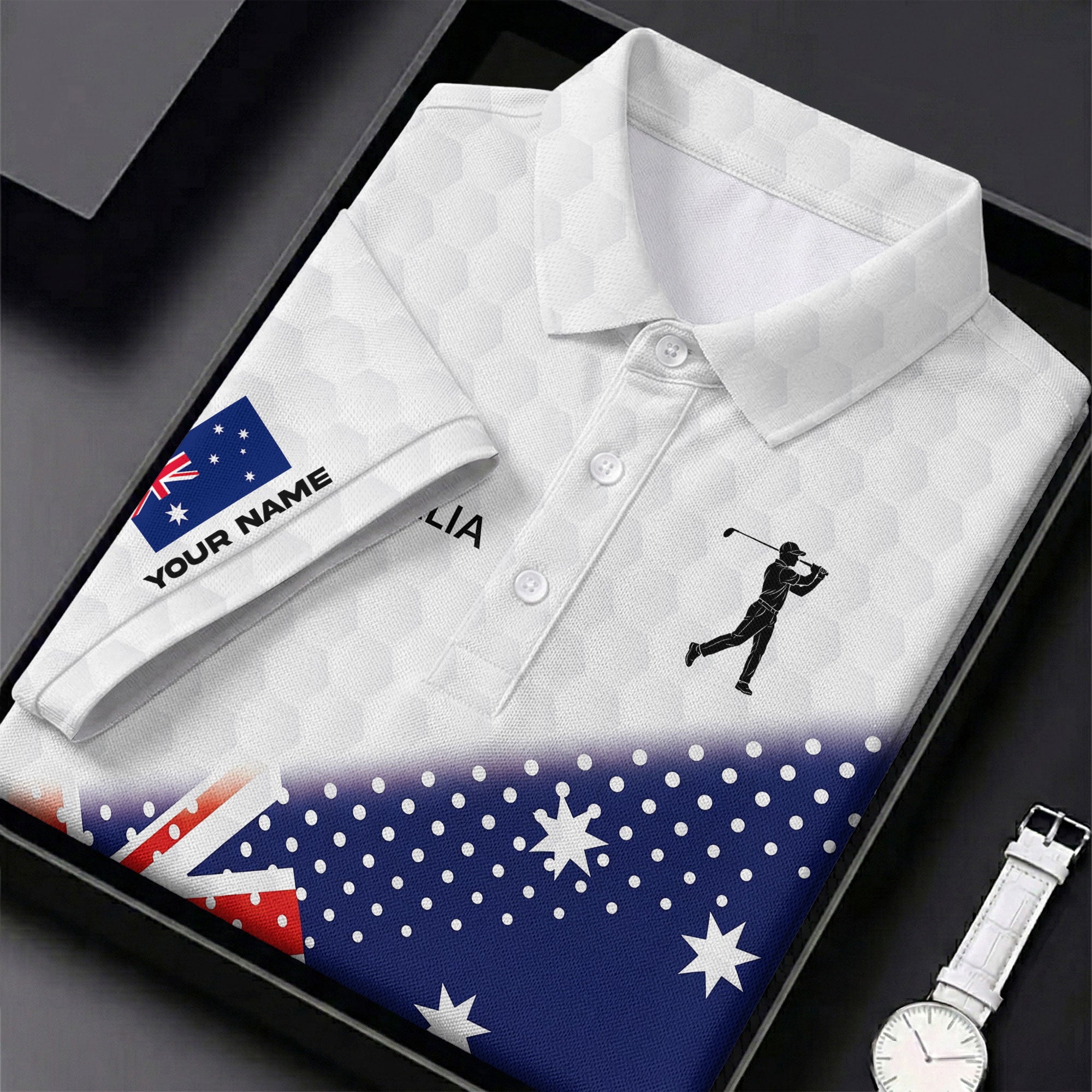 Golf Ball Pattern Australia Flag Print Men's Golf Top, Polo Shirt Men, Golf Shirts For Men