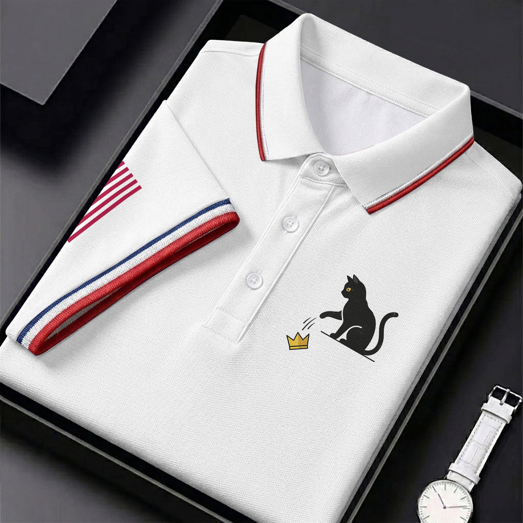 No King Naughty Cat 250 Years Patriotic Golf Shirt, Golf Shirts For Men, 4th Of July Golf Shirt