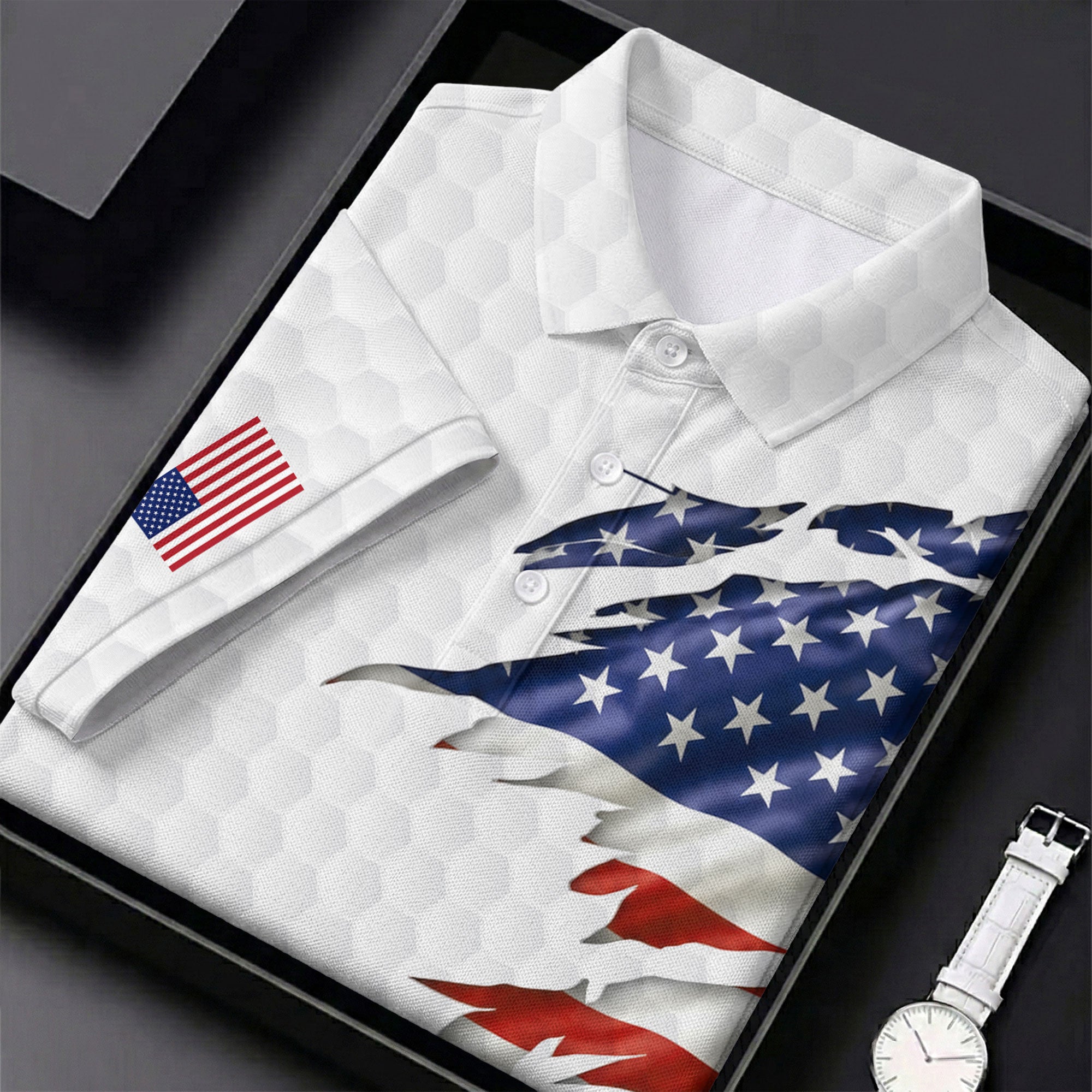 Best Dad By Par Patriotic Golf Shirt, US Flag Golf Shirt For Dad, Golf Tops For Men, Father's Day Golf Gift