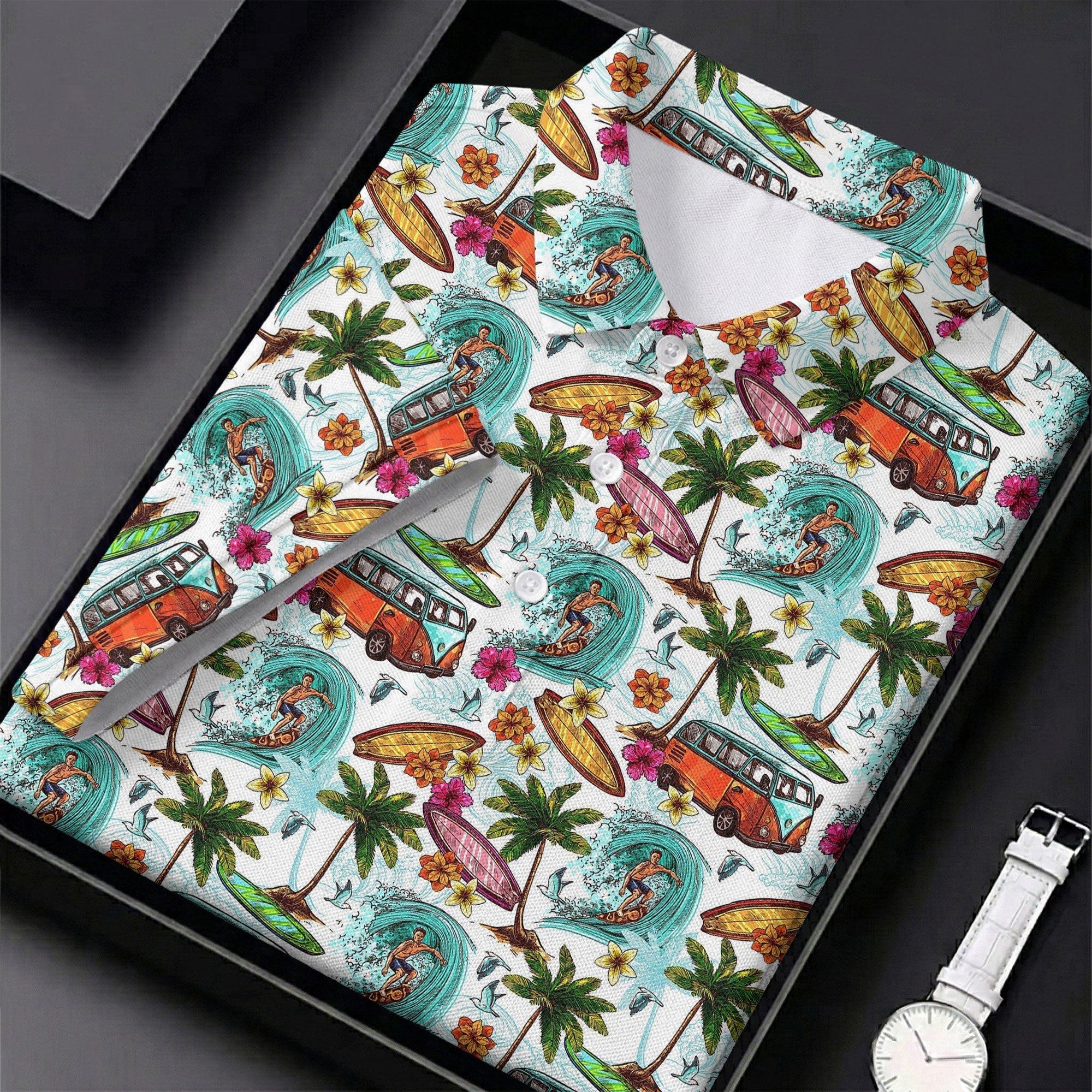 Tropical Trip Big Wave Riders Hawaiian Golf Shirt, Polo Shirtor Men, Golfing Apparel