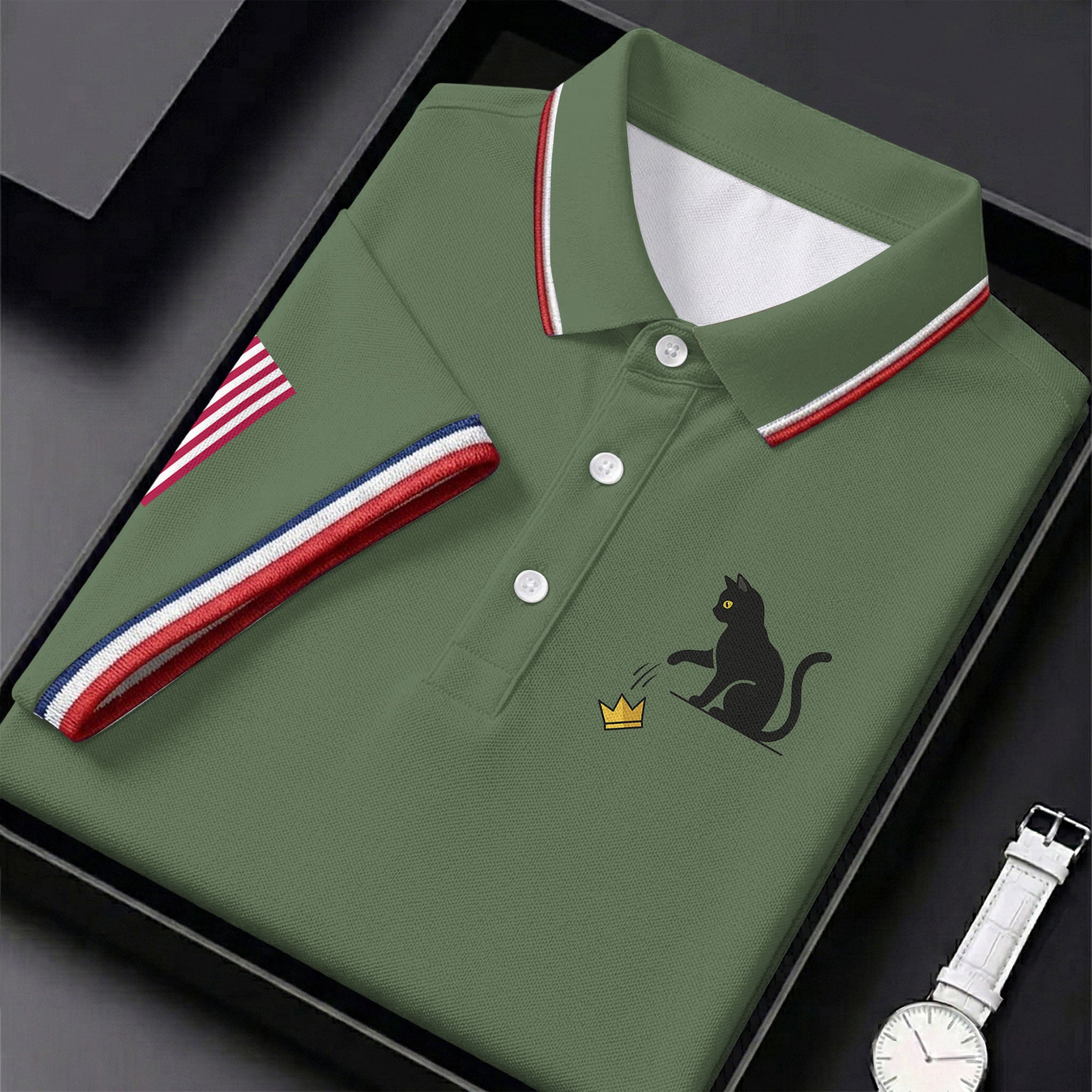 No King Naughty Cat 250 Years Patriotic Golf Shirt, Golf Shirts For Men, 4th Of July Golf Shirt