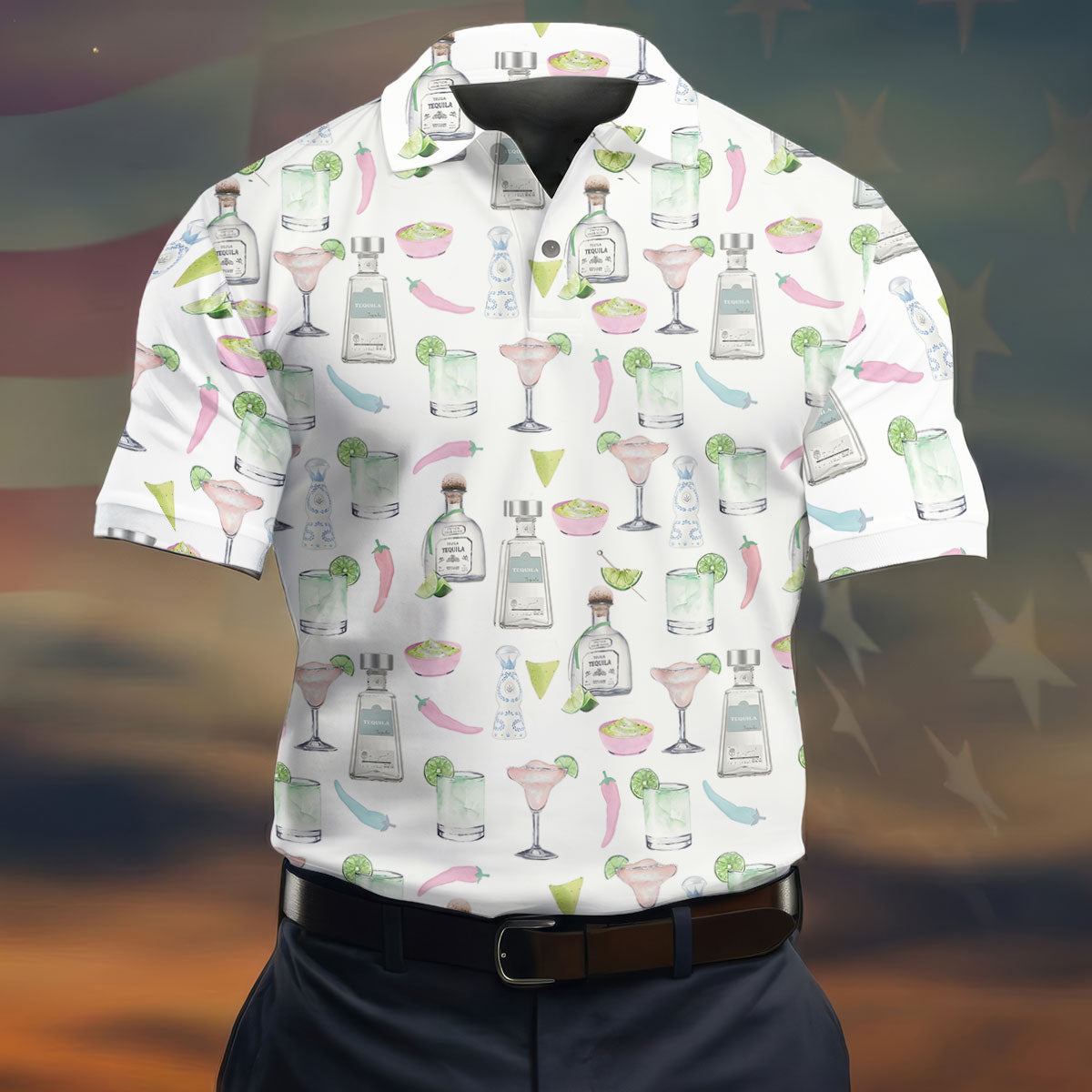 Pink Margarita Glass Tequila Lover Pastel Theme Golf Tops For Men, Polo Shirt Men, Golf Shirts For Men