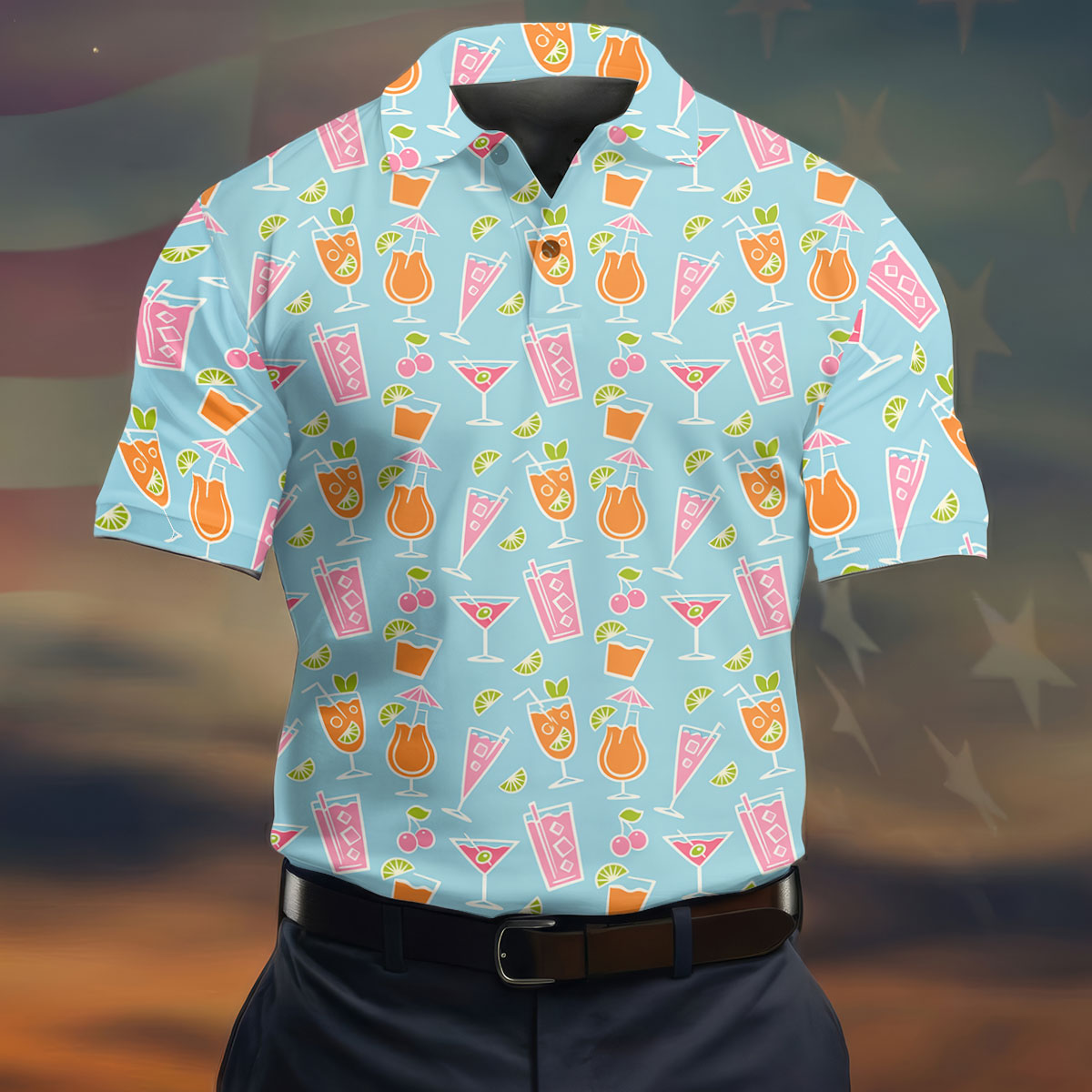 Tropical Cocktail Drinks Pattern Golf Shirt, Mens Golf Shirts, Golf Apparel For Men