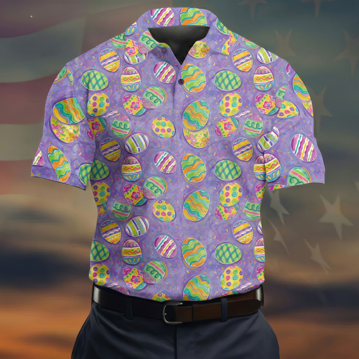 Colorful Painted Easter Eggs Golf Shirts For Men, Cute Golf Outfit, Polo ShirtFor Men