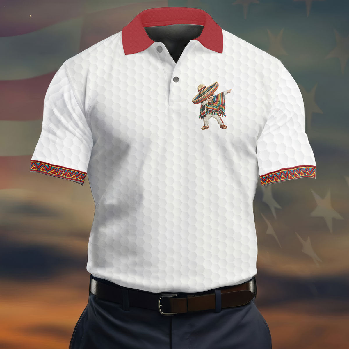 Cinco De Mayo Celebration Golf Ball Pattern White Golf Shirt, Polo Shirtor Men