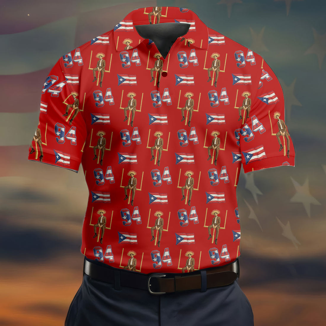 Bad Bunny Benito Bowl Football Theme Red Men Polo, American Football League Gift Ideas For Football Fans