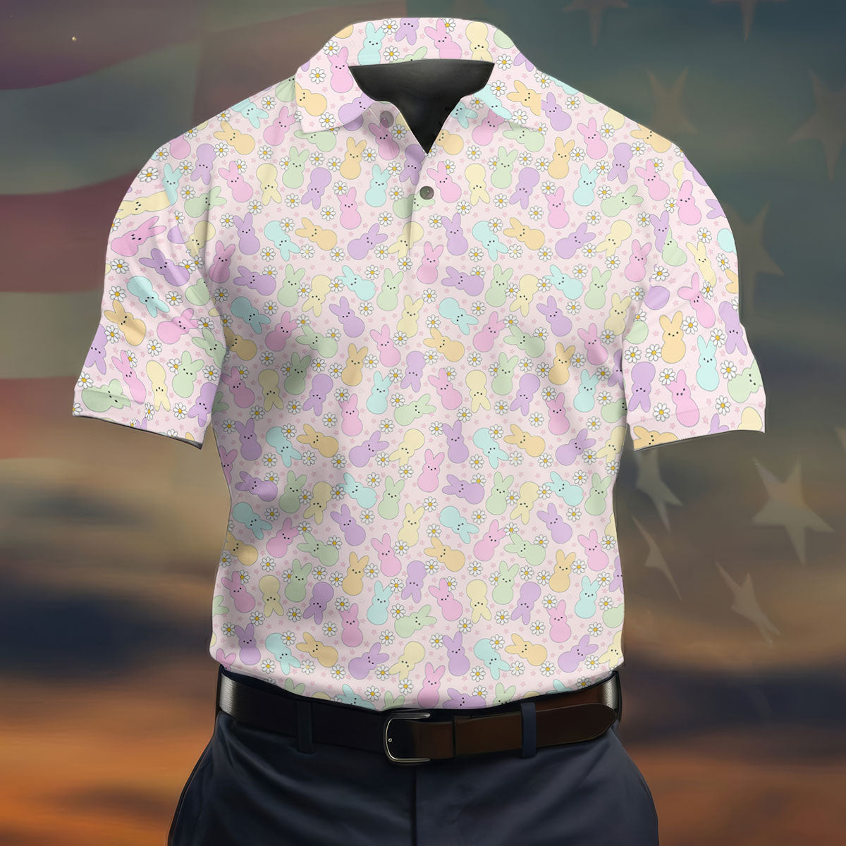 Easter Bunny Seamless Pattern Golf Shirts For Men, Men's Funny Golf Shirts, Cute Golf Outfit, Polo ShirtFor Men