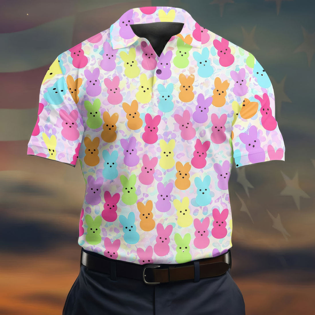 Pastel Easter Peeps Golf Shirts For Men, Cute Golf Outfit, Men's Funny Golf Shirts, Polo Shirt Men