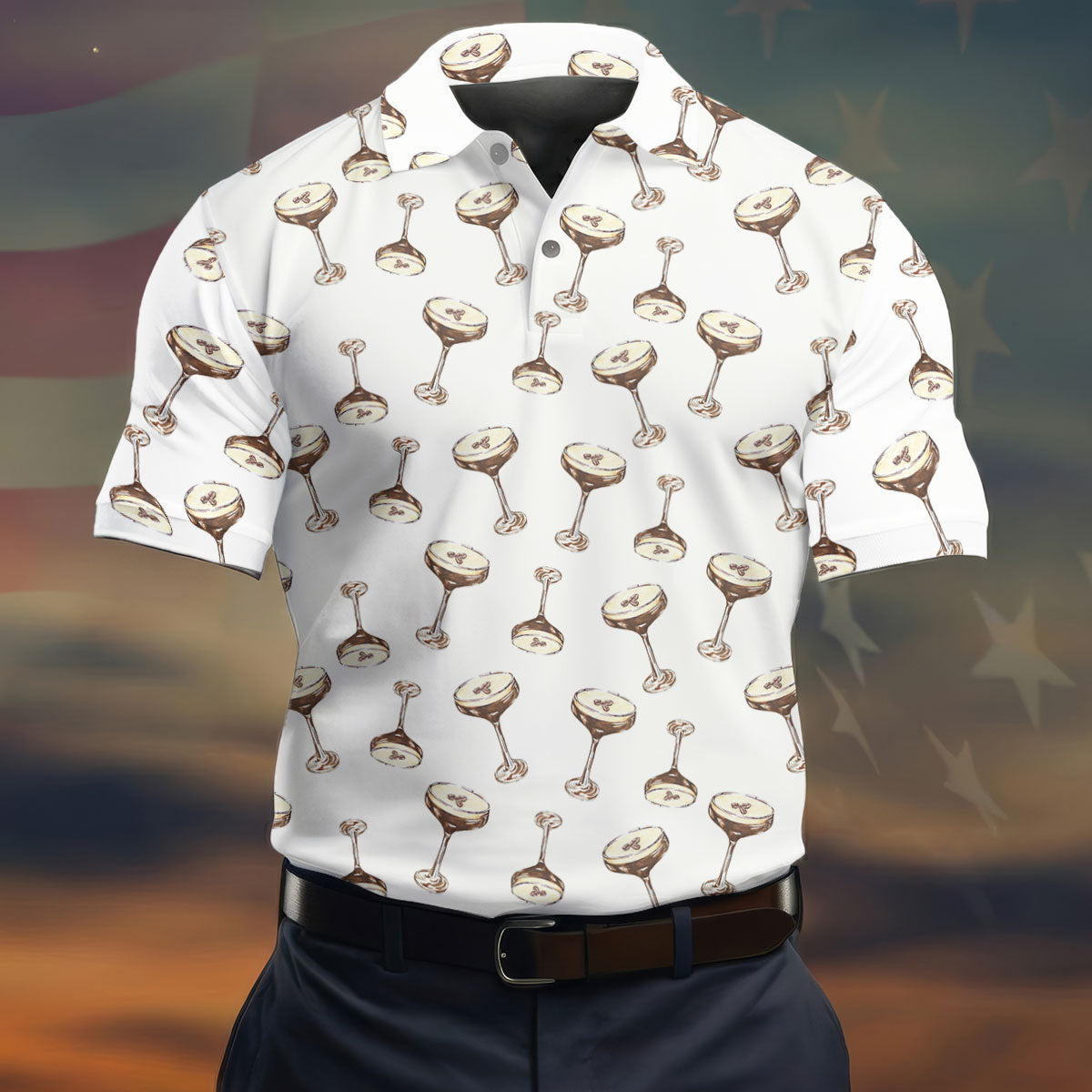 Expresso Martini Doodle Seamless Pattern Hawaiian Golf Shirt, Polo Shirt Men