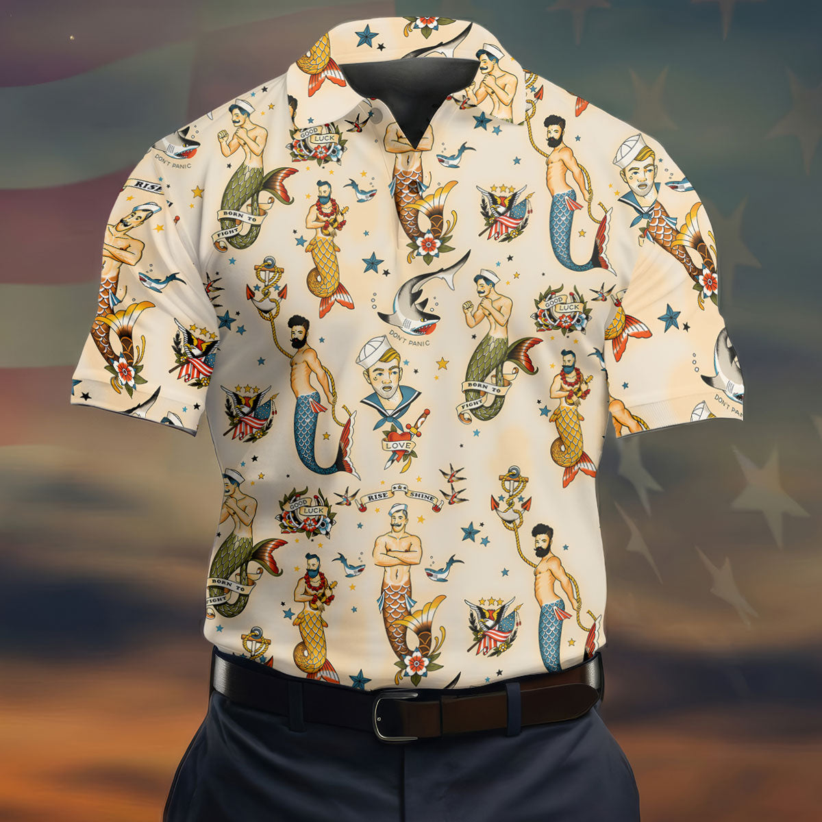 Mermen Rise And Shine Men's Funny Golf Shirts, Gay Pride Month Celebrate Golf Shirts For Men