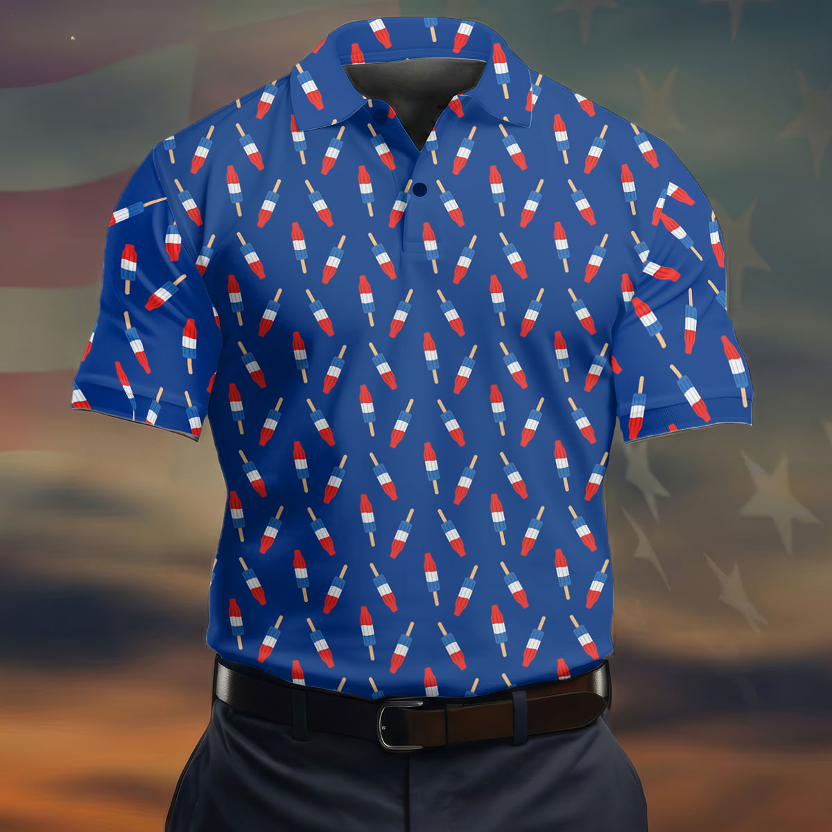 Red White Blue Patriotic Popsicles 4th Of July Golf Shirt, 250th Anniversary Golf Shirts For Men