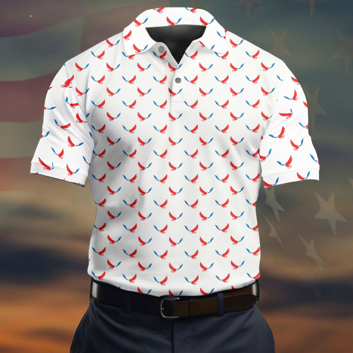 Red White Blue Eagle White Golf Shirt, 4th Of July Golf Shirt, 250th Anniversary Patriotic Golf Shirts For Men