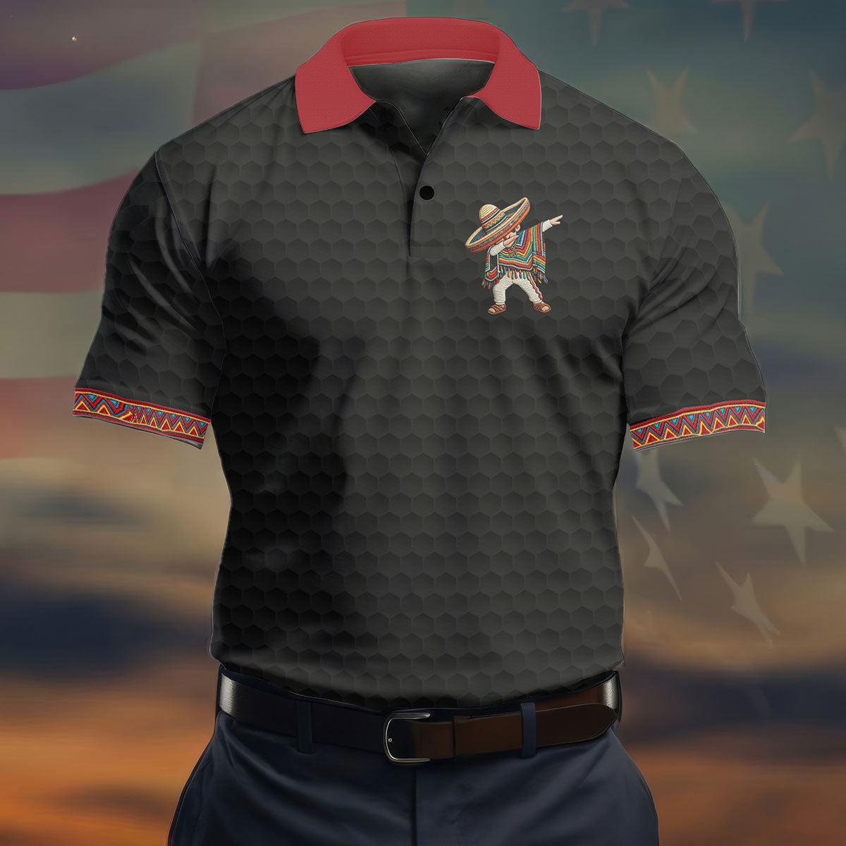 Cinco De Mayo Celebration Golf Ball Pattern Black Golf Shirt, Polo Shirt Men