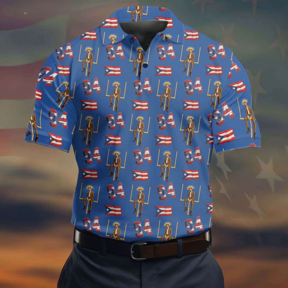 Bad Bunny Benito Bowl Football Theme Blue Men Polo, American Football League Gift Ideas For Football Fans