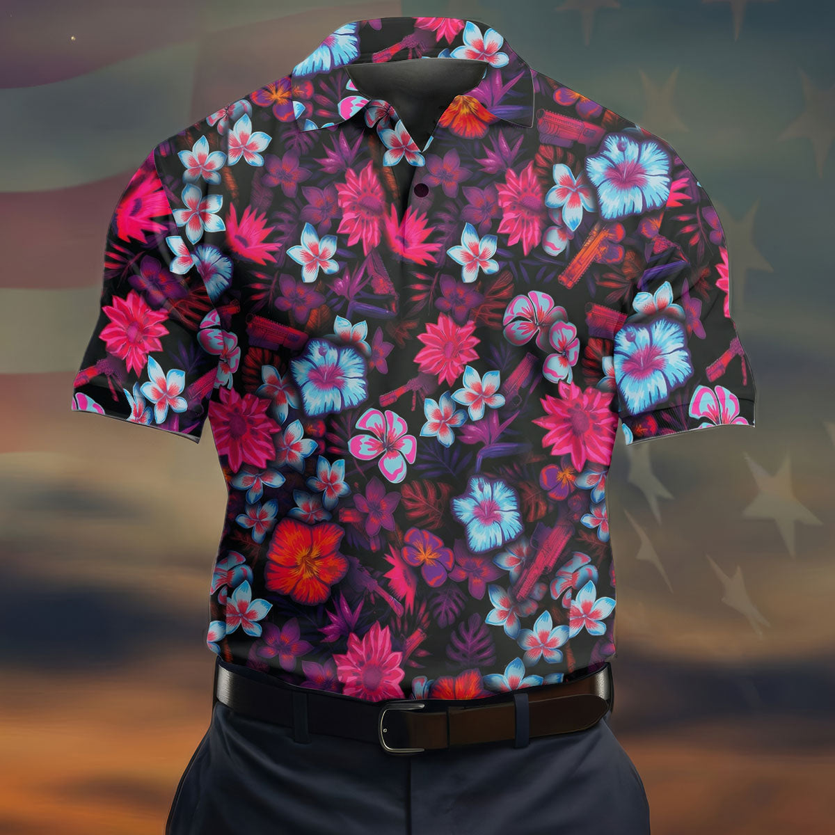 Colorful Hibiscus Tropical Floral Hawaiian Golf Shirt, Summer Vibe Golf Shirts For Men