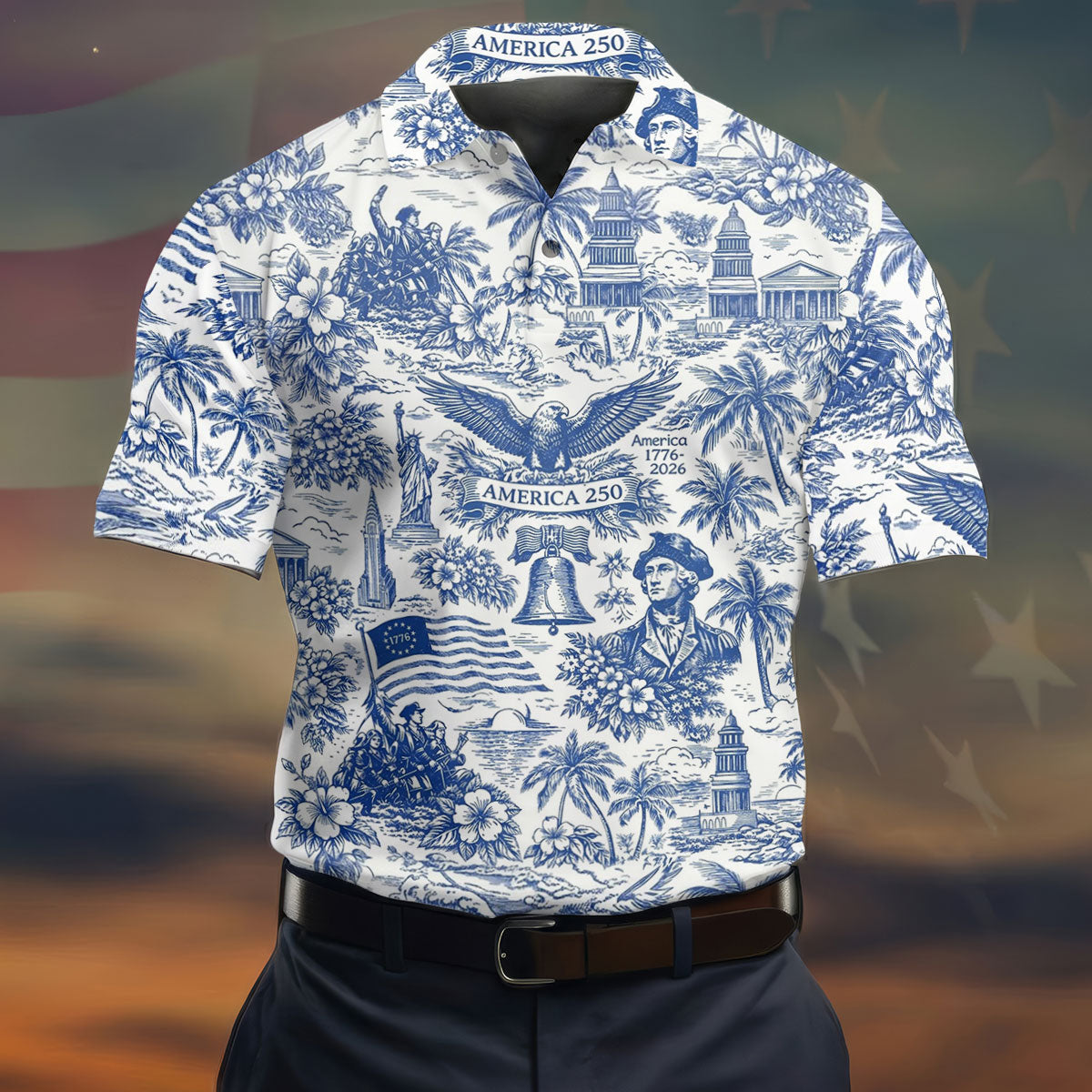 250 Years Of America Tropical Vibe Vintage Golf Shirt, Patriotic 4th Of July Golf Shirts For Men