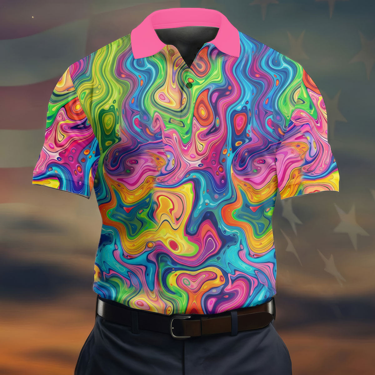 Liquid Marble Colorful Print Golf Tops For Men, Polo Shirt Men, Golf Shirts For Men