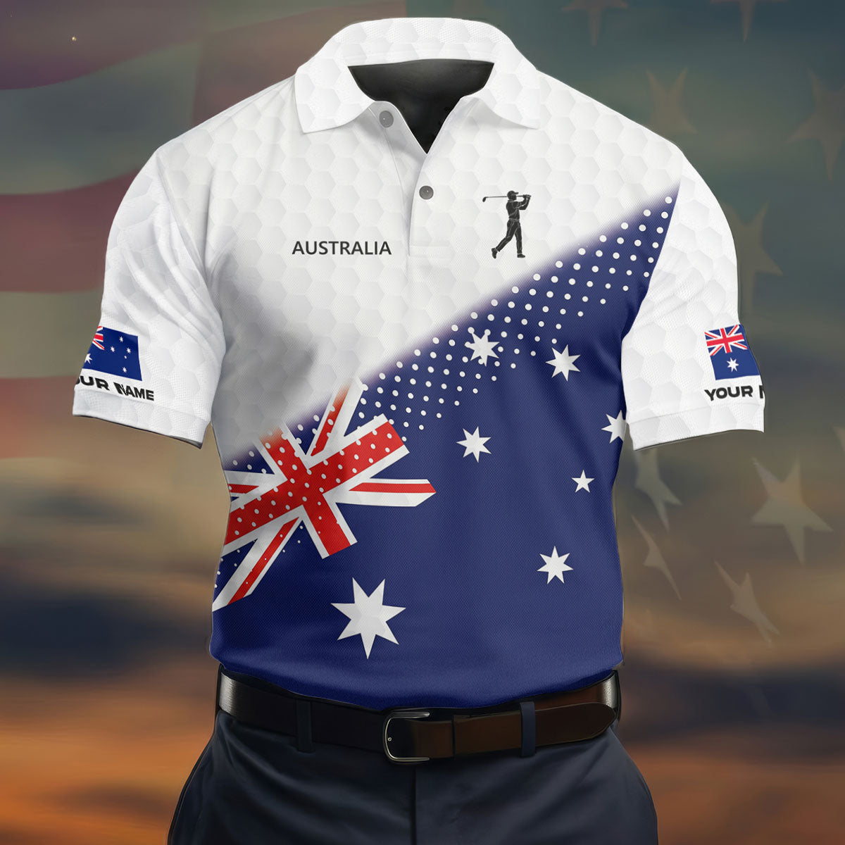 Golf Ball Pattern Australia Flag Print Men's Golf Top, Polo Shirt Men, Golf Shirts For Men