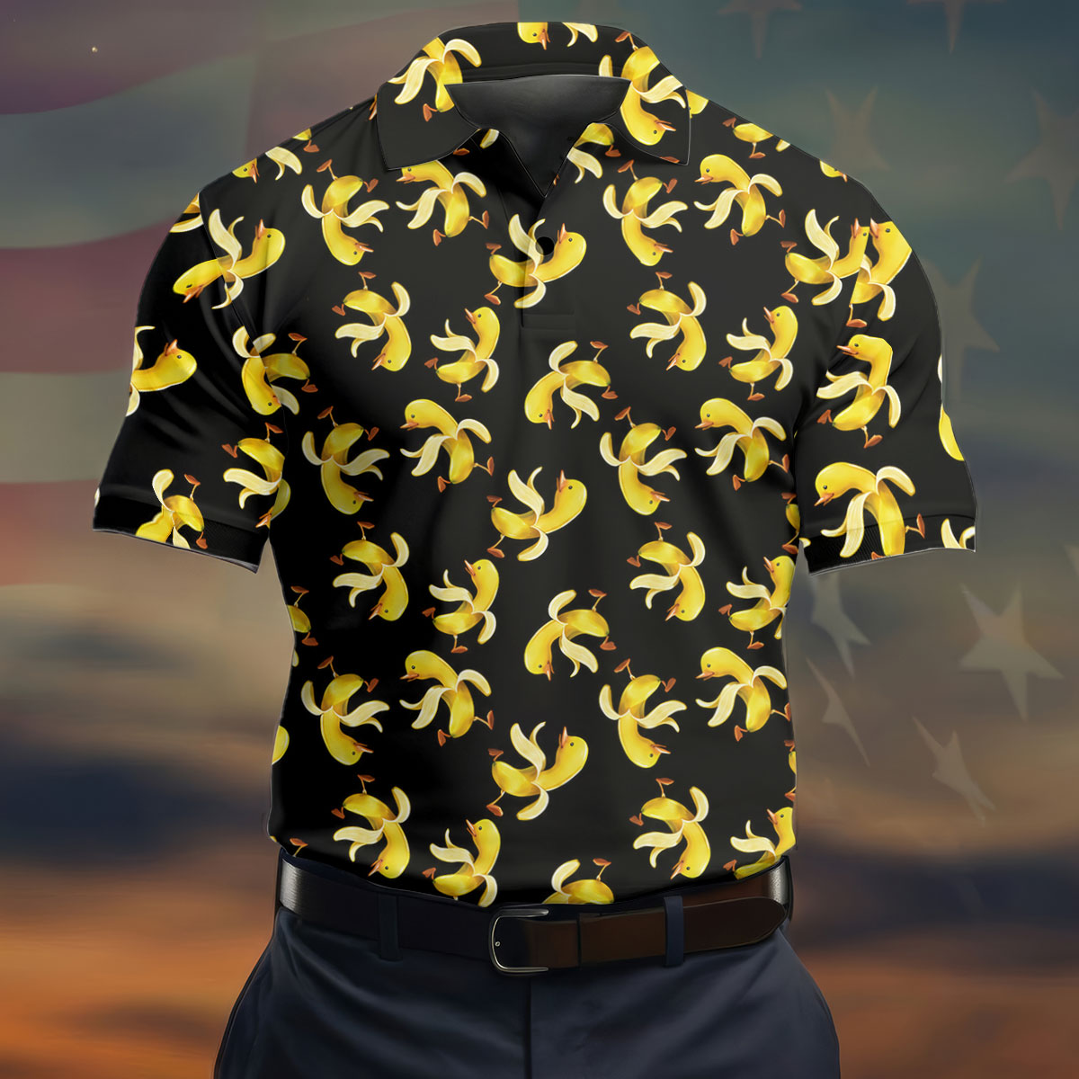 Banana Duck Hawaiian Golf Shirt, Men's Funny Golf Shirts, Polo Shirtor Men