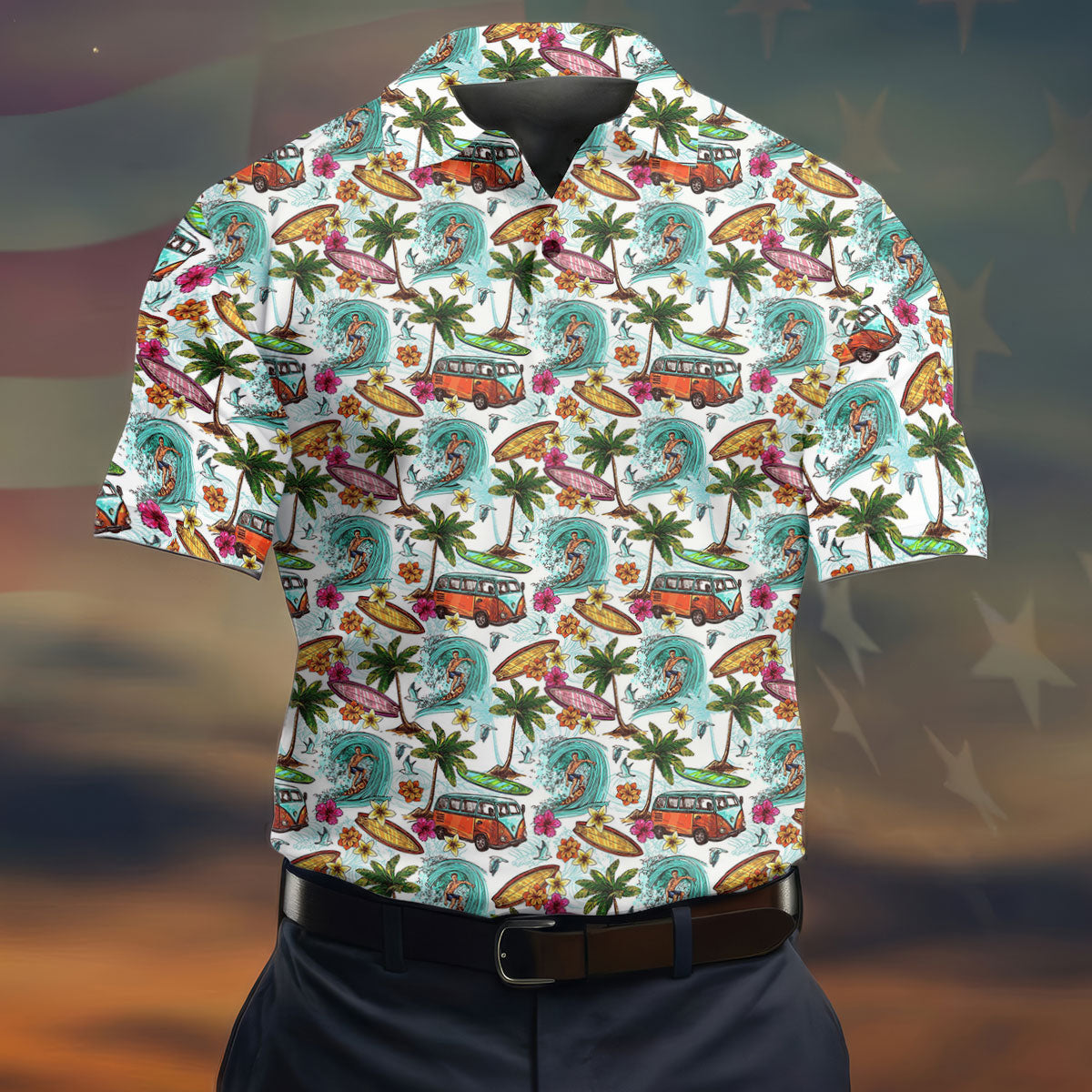 Tropical Trip Big Wave Riders Hawaiian Golf Shirt, Polo Shirtor Men, Golfing Apparel