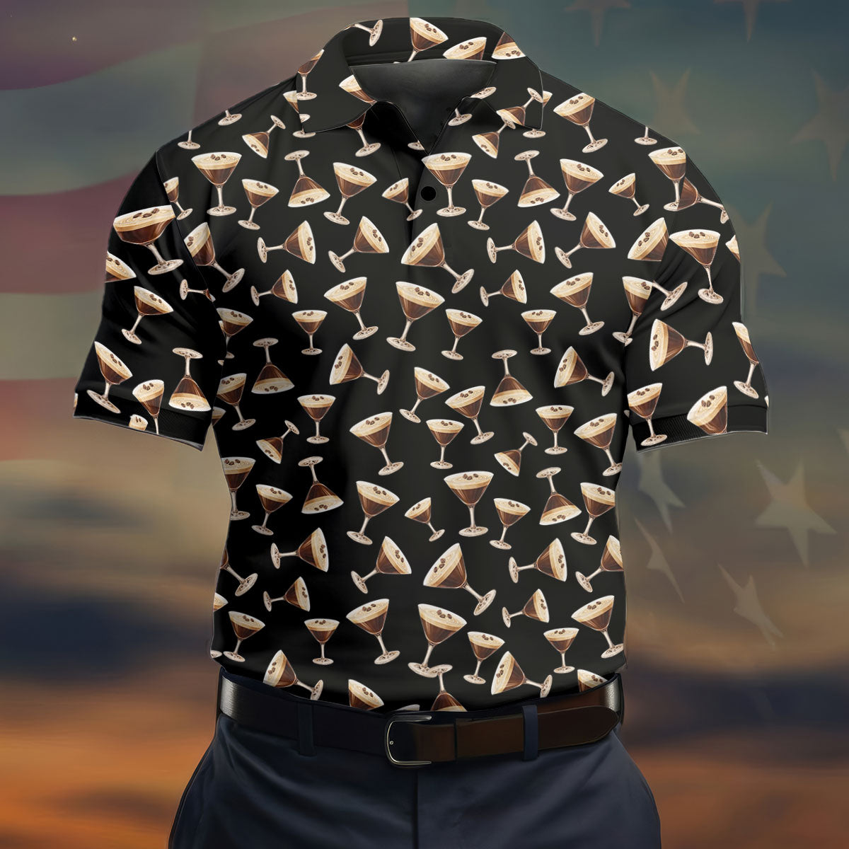 Espresso Martini Print Golf Shirt, Men's Golf Polo ShirtShirts For Men, Polo Shirt Men