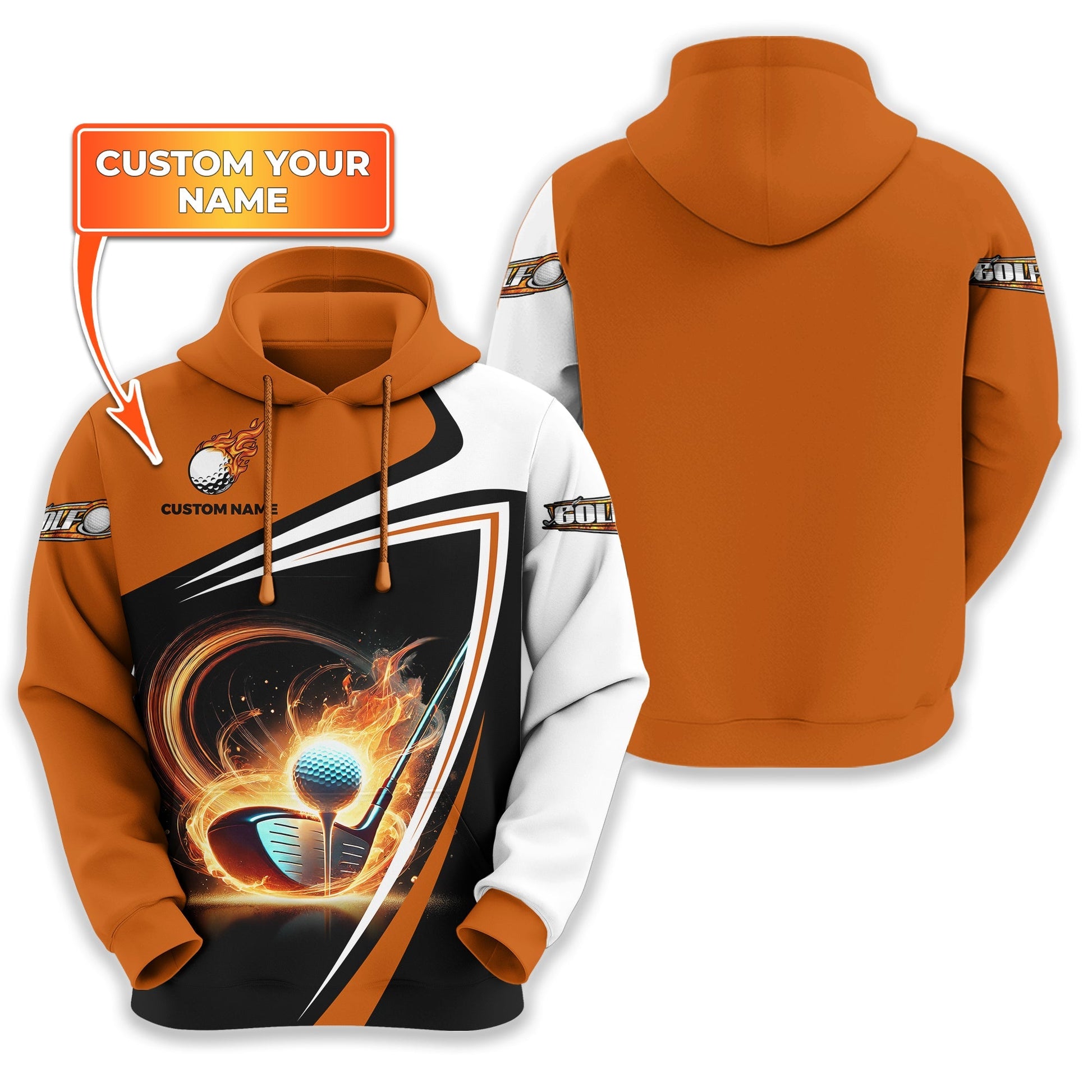 Golf Ball Fire Custom Name Men's Golf Polo ShirtGolfing Apparel, Gift For Golfer