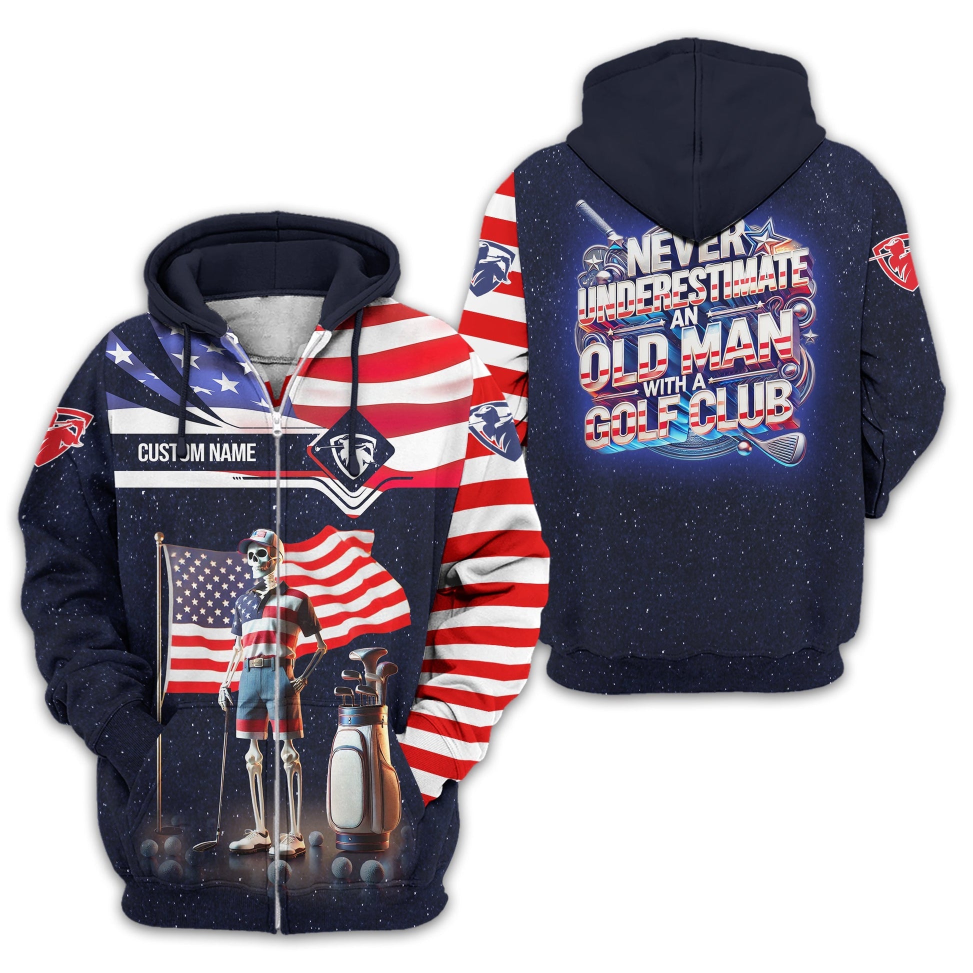 Never Underestimate An Old Man, USA Flag Shirt, Personalized Golf Shirt, Patriotic Golf Shirt, Unique Gift For Golfer