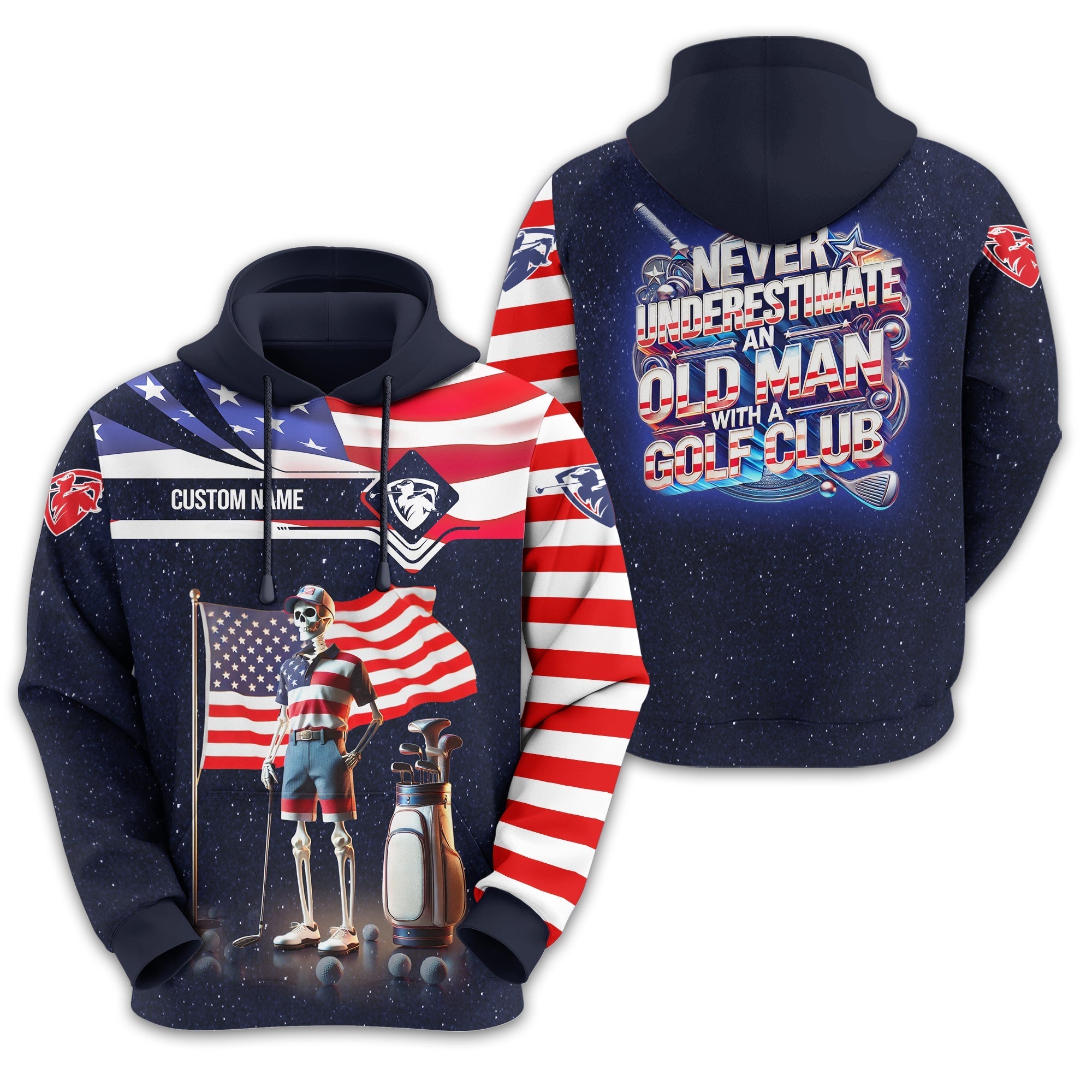 Never Underestimate An Old Man, USA Flag Shirt, Personalized Golf Shirt, Patriotic Golf Shirt, Unique Gift For Golfer