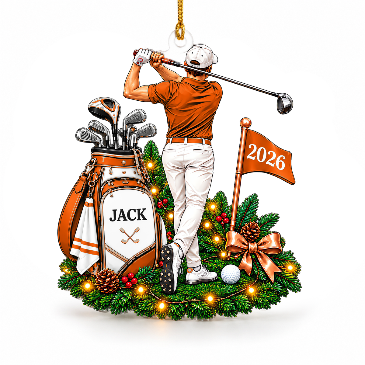 Custom Name Male Golfer Acrylic Ornament, Christmas Ornaments, Christmas Keepsake