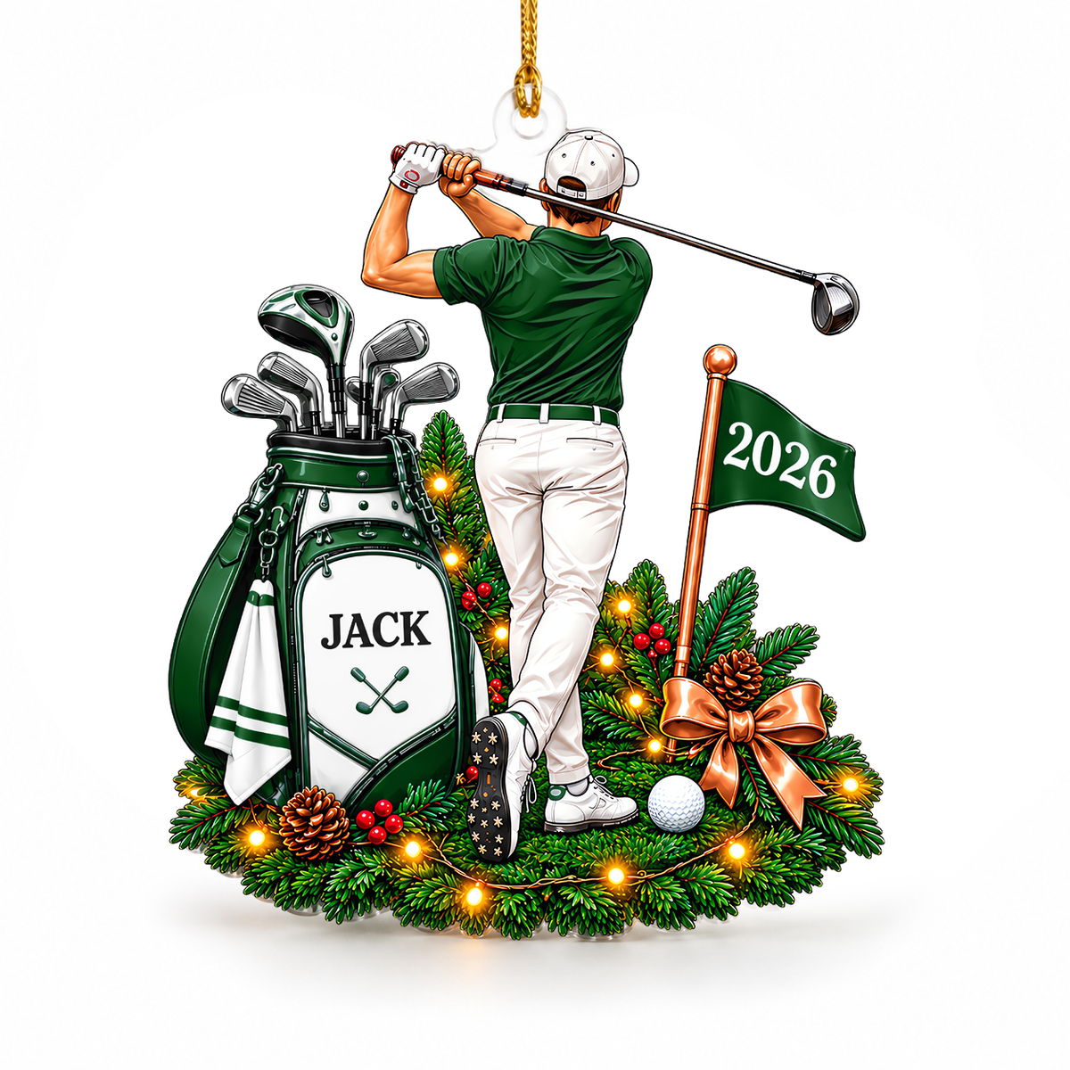Custom Name Male Golfer Acrylic Ornament, Christmas Ornaments, Christmas Keepsake