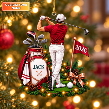 Custom Name Male Golfer Acrylic Ornament, Christmas Ornaments, Christmas Keepsake