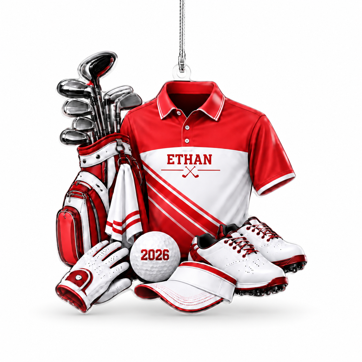 Custom Name Golf Shirt And Bag Acrylic Ornament, Christmas Gifts, Gifts For Golfers