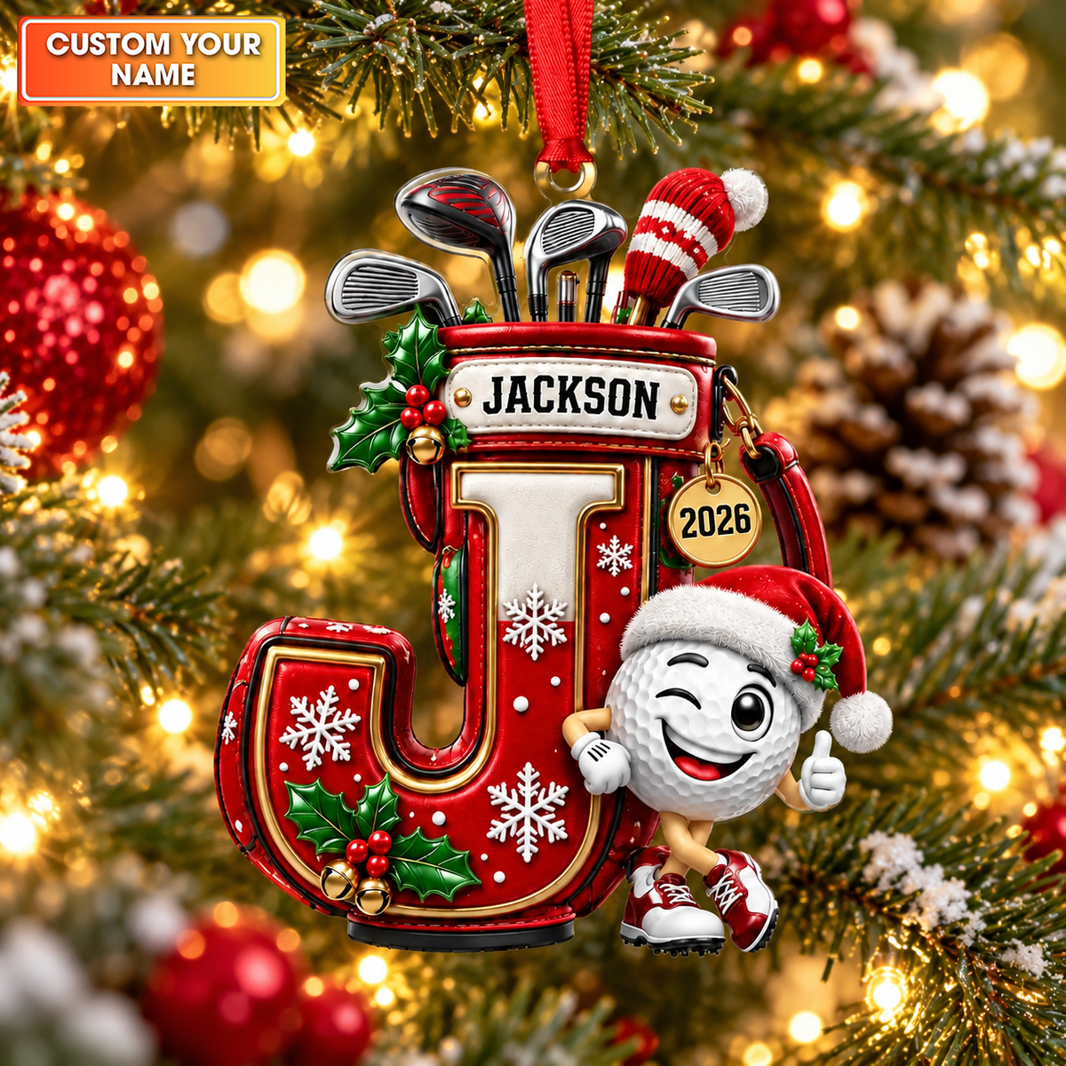Custom Name Golf Initial Acrylic Ornament, Christmas Ornaments, Christmas Tree Decor